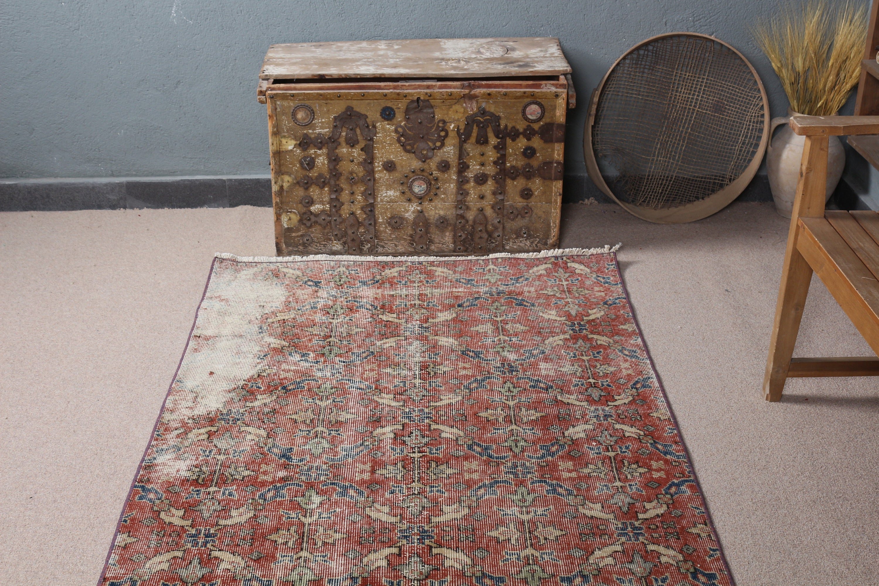 3.7x6.7 ft Area Rug, Moroccan Rug, Dining Room Rugs, Vintage Rugs, Dorm Rug, Living Room Rugs, Turkish Rug, Oushak Rug, Red Anatolian Rugs