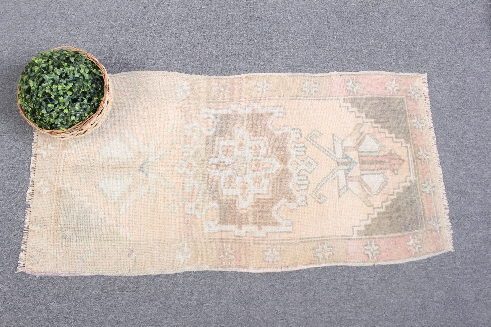 Türk Halıları, Antika Halı, Vintage Halılar, Bej Oushak Halı, Yün Halı, Yatak Odası Halısı, 1.7x3.6 ft Küçük Halı, Duvara Asılı Halılar, Türkiye Halıları