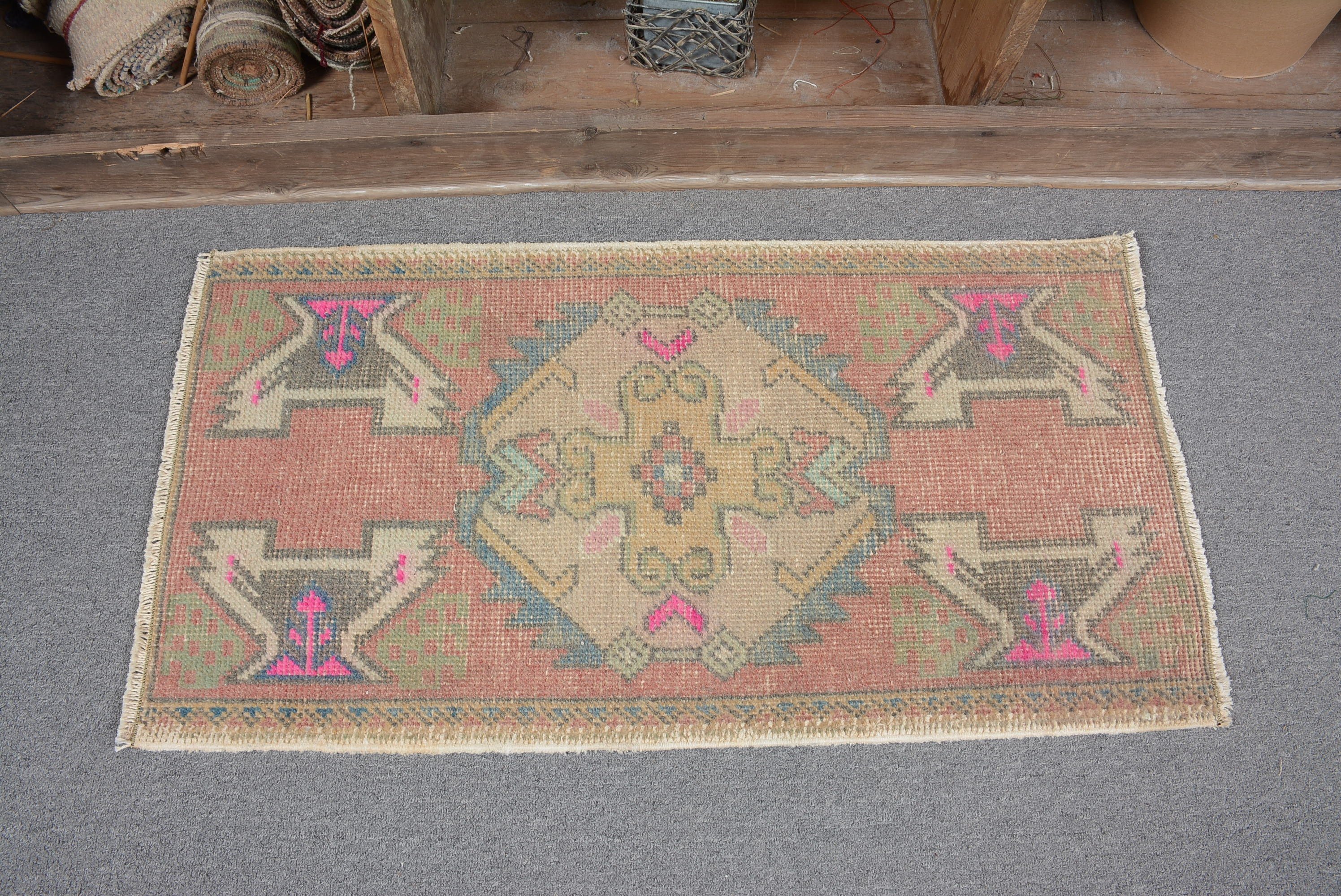 Anatolian Rug, 1.6x3.1 ft Small Rug, Vintage Rugs, Red Antique Rug, Turkish Rug, Rugs for Bath, Bathroom Rug, Nursery Rug, Oriental Rug