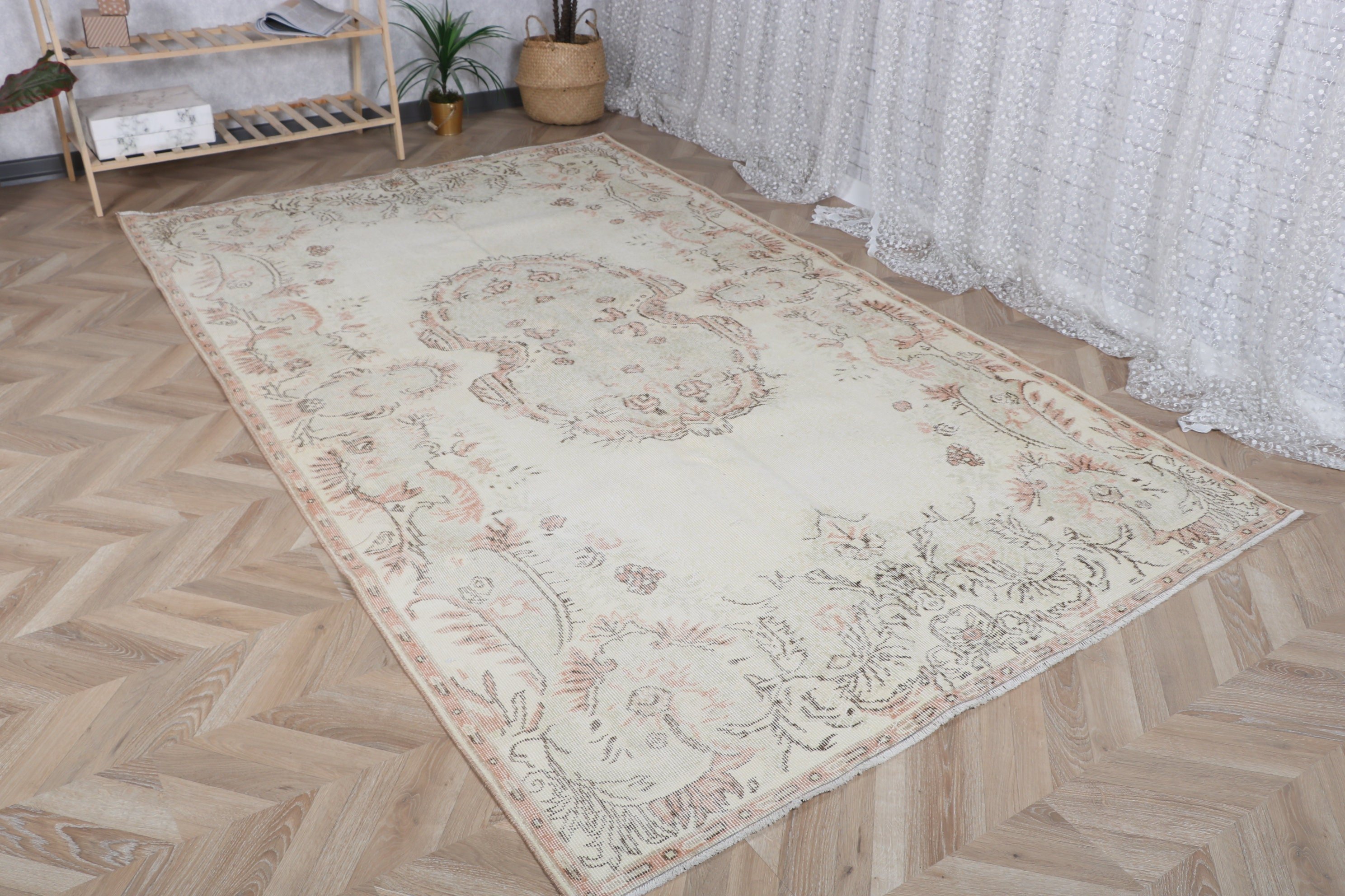 Organik Halılar, Lüks Halılar, Geometrik Halılar, Bej Antika Halı, Türk Halısı, Vintage Halılar, Salon Halısı, 5.6x9.2 ft Büyük Halılar, Yemek Odası Halısı