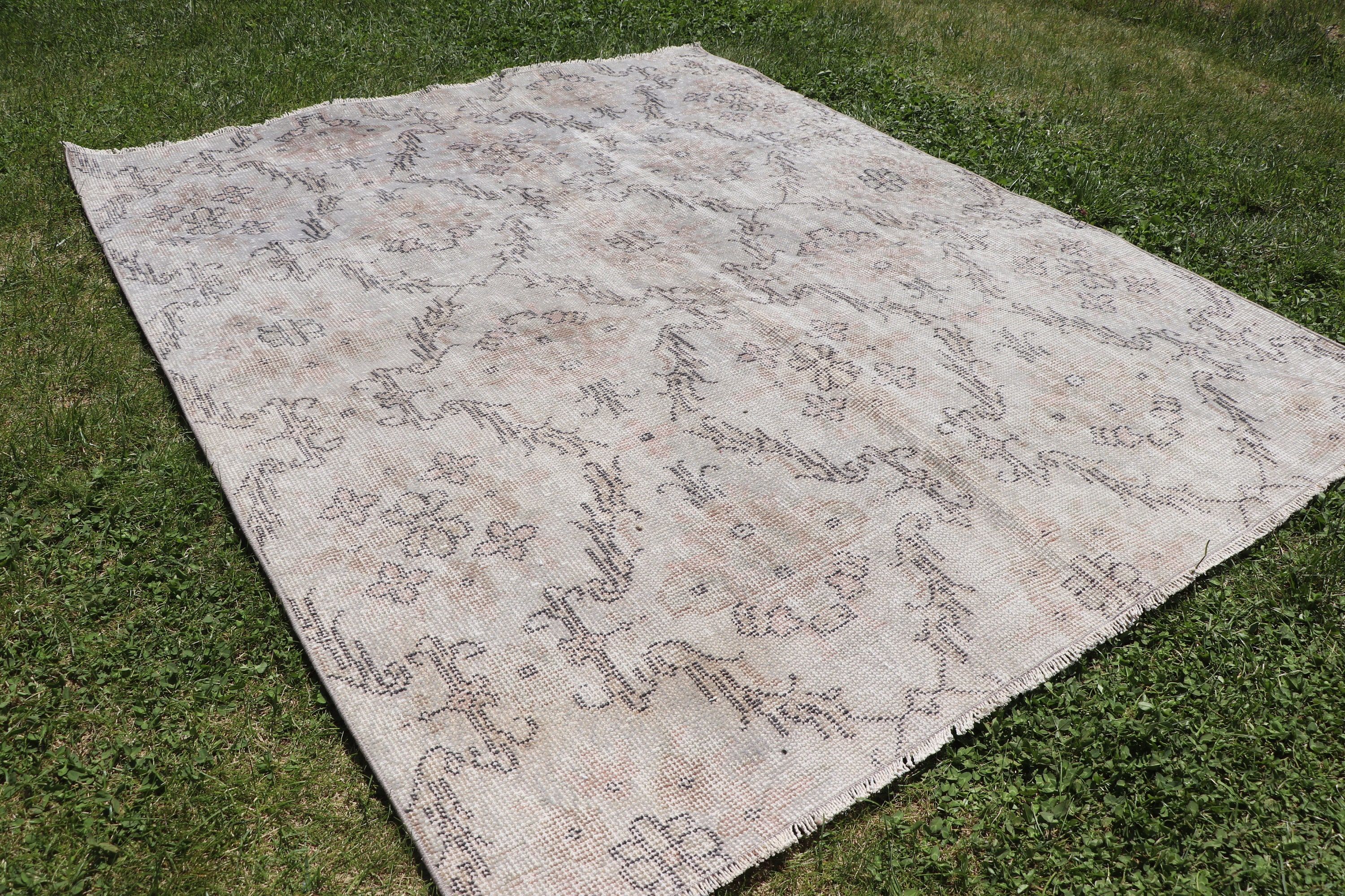 Giriş Halısı, Yün Halılar, Boho Vurgulu Halı, Gri 4,3x5,5 ft Vurgulu Halılar, Lüks Halı, Türk Halıları, Vintage Halı, Düz Dokuma Halı