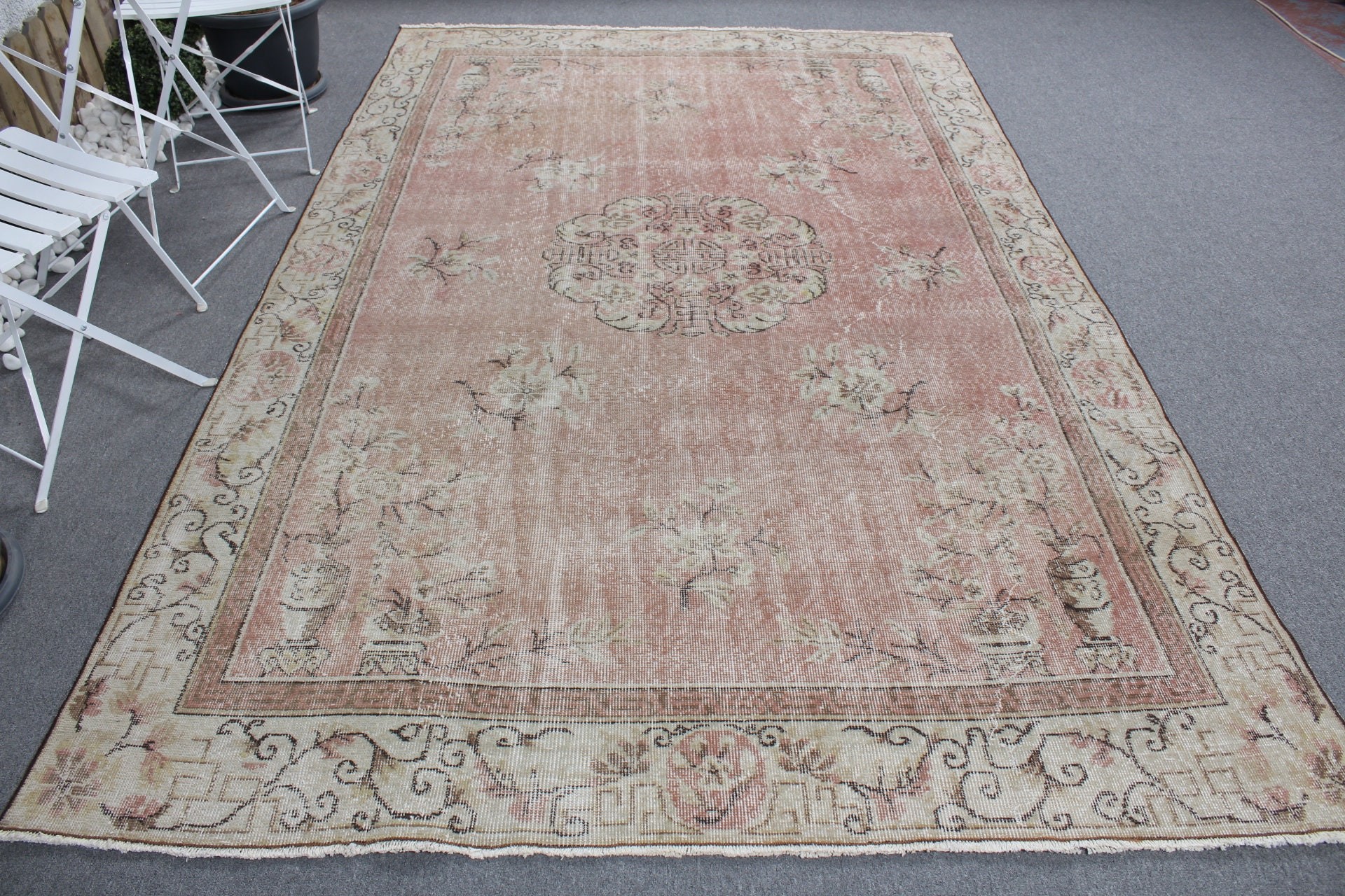 Floor Rug, Living Room Rug, Large Wool Rug Rugs, Vintage Rug, Pink Moroccan Rug, Bedroom Rug, Oushak Rug, Turkish Rug, 6.3x9.7 ft Large Rug