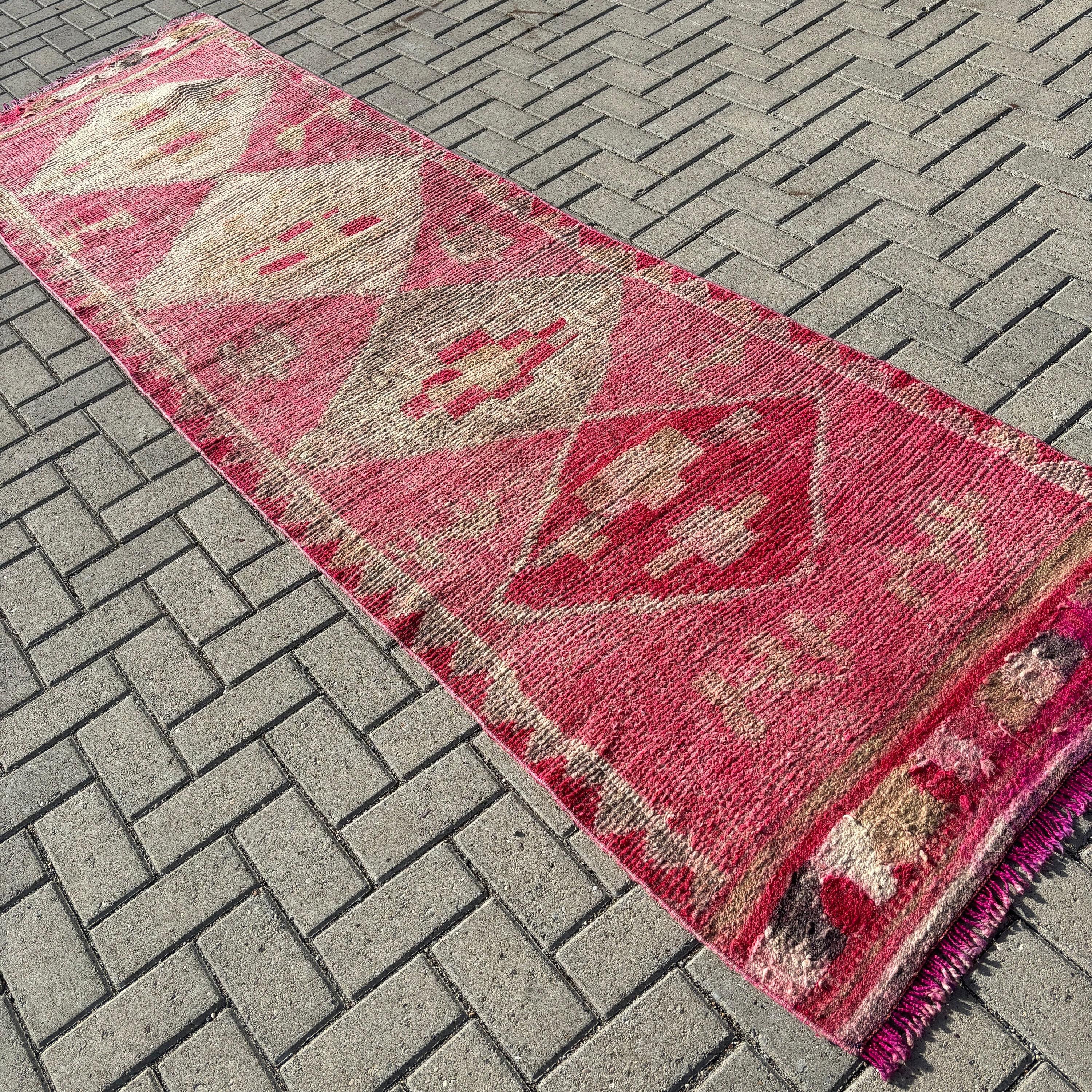 Vintage Runner Halı, Vintage Halı, Yer Halıları, Havalı Halı, Türk Halısı, Pembe 2.9x10.2 ft Runner Halısı, Koridor Halısı, Anadolu Halısı