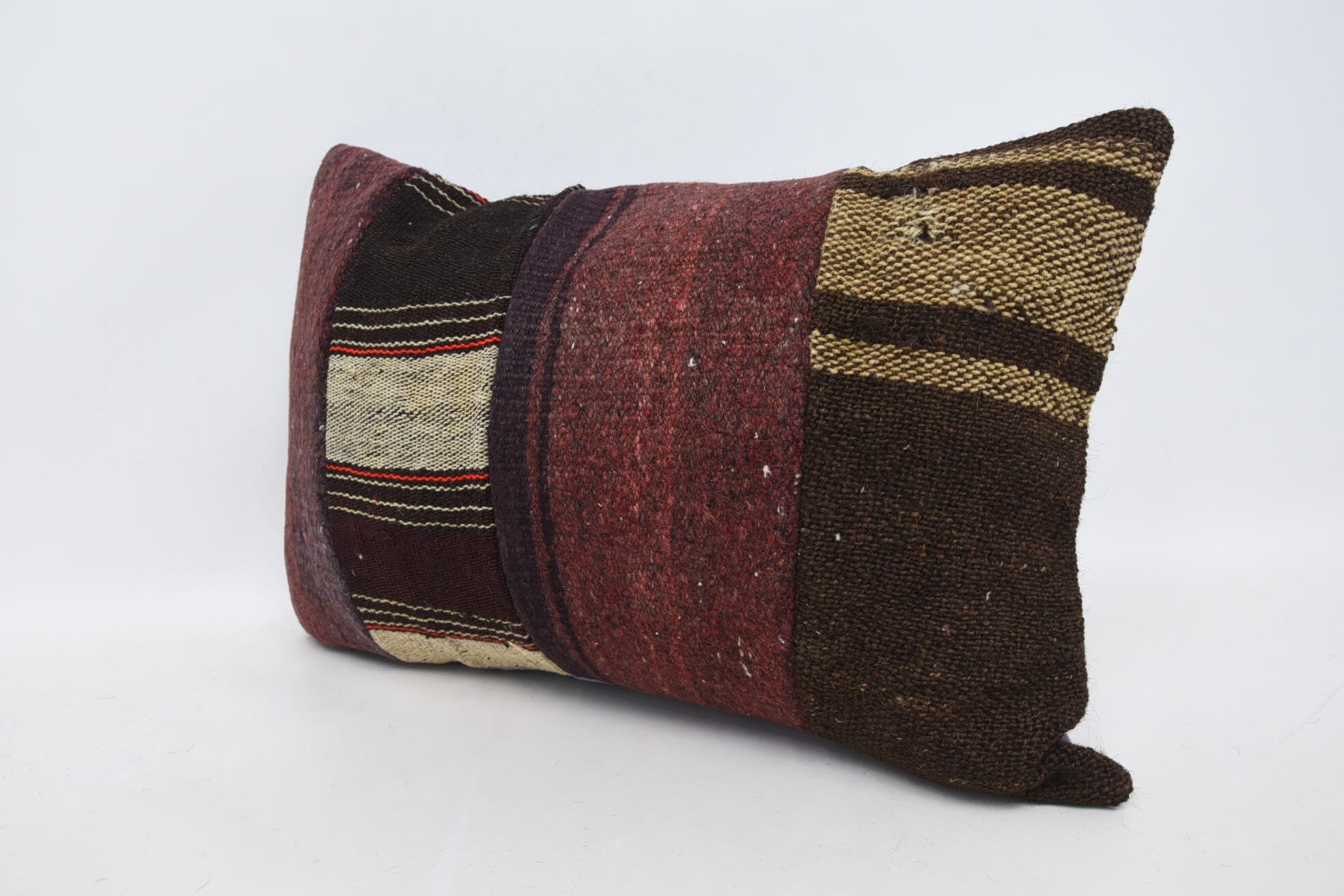 Turkish Pillow, Meditation Pillow Sham, Interior Designer Pillow, 16"x24" Brown Cushion, Kilim Cushion Sham, Wool Kilim Pillow Cushion