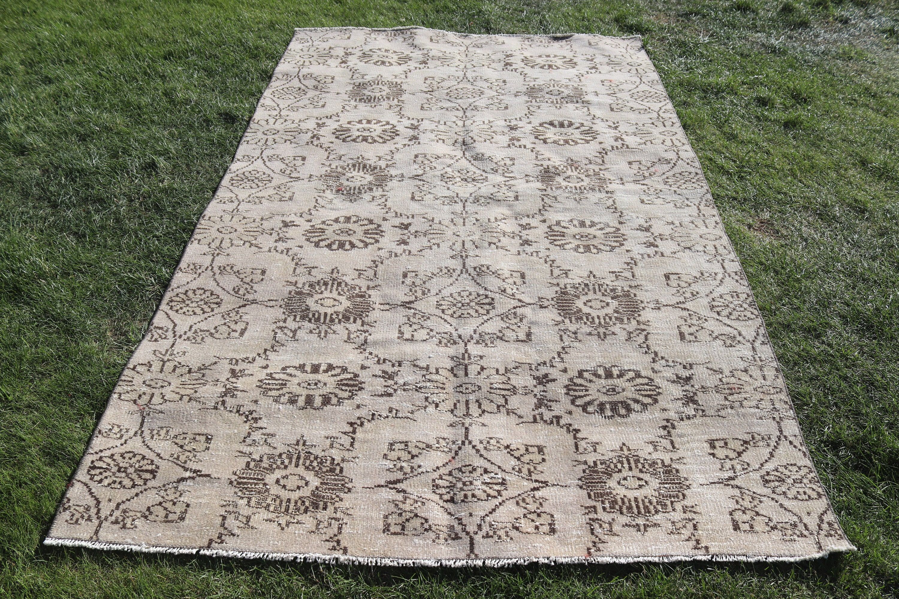 Turkish Rug, Vintage Rug, Large Boho Rug, Geometric Rug, Beige Oriental Rugs, Floor Rug, Bedroom Rugs, Flatweave Rugs, 5.1x8.2 ft Large Rug