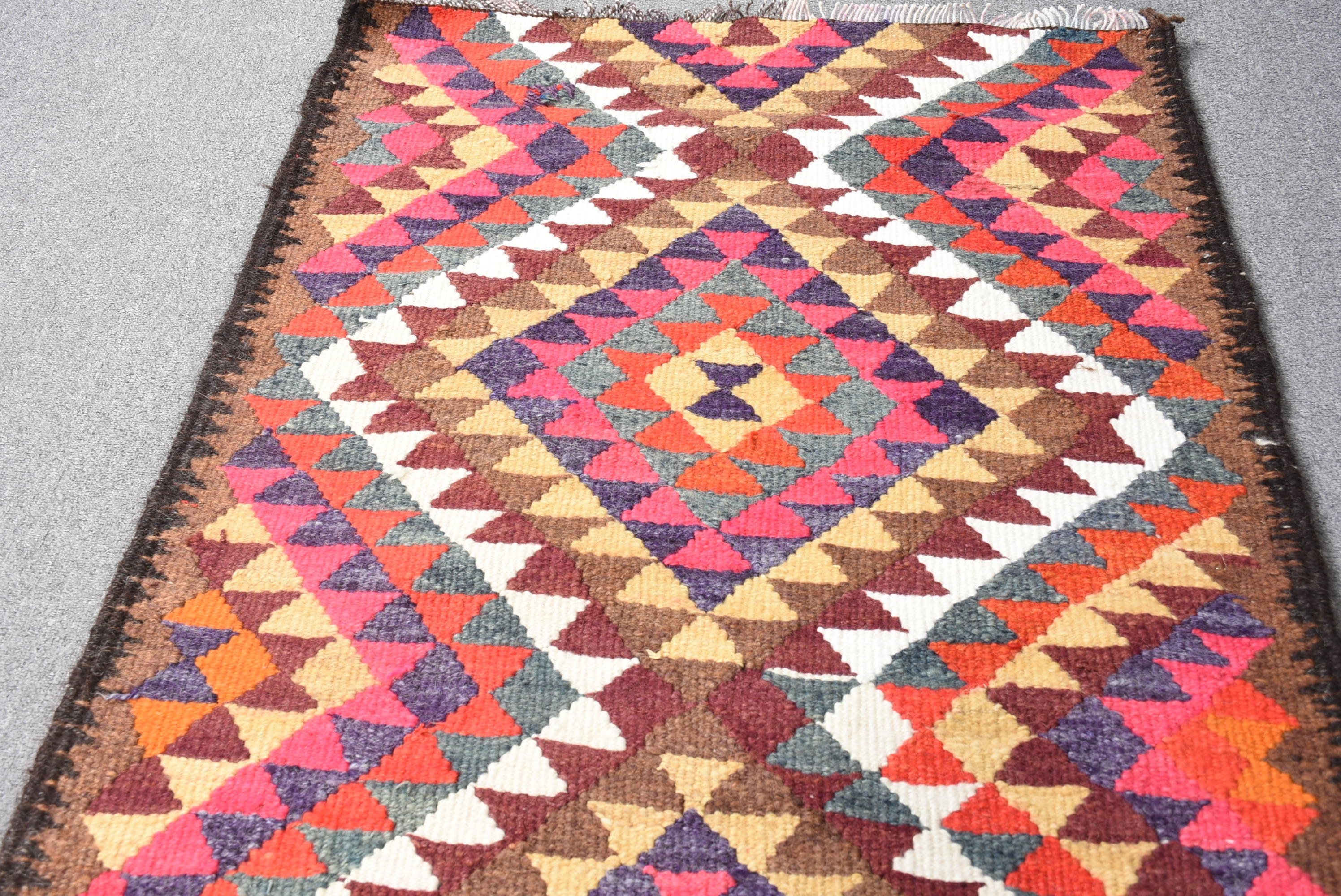 Brown Wool Rugs, Rugs for Hallway, Vintage Rugs, Turkish Rug, Stair Rugs, Kitchen Rugs, Anatolian Rug, Dorm Rugs, 2.9x10.6 ft Runner Rugs