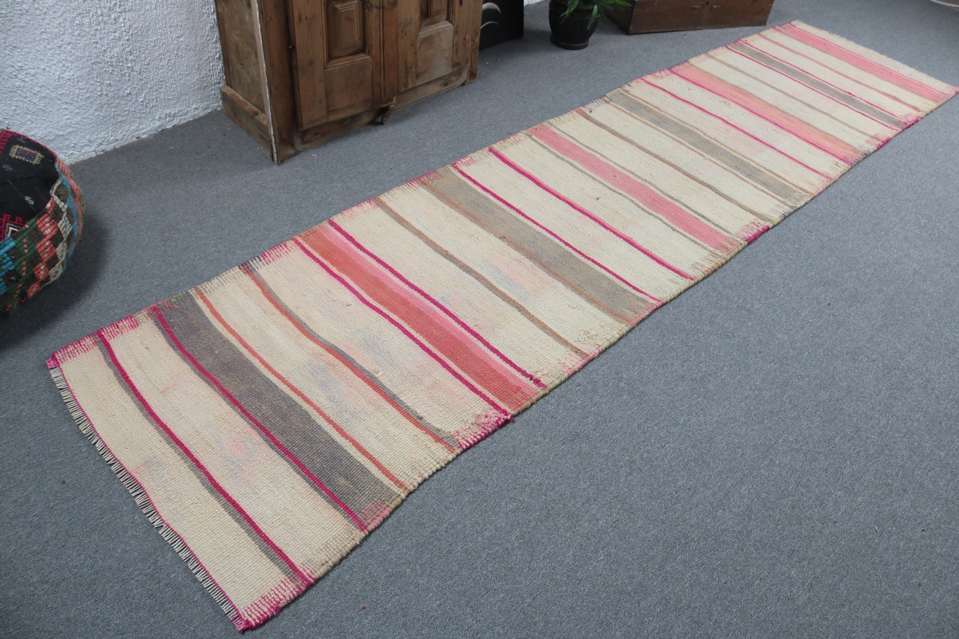 Neutral Rugs, Beni Ourain Runner Rug, Floor Rug, Turkish Rugs, Stair Rug, 2.7x11.2 ft Runner Rug, Beige Kitchen Rug, Boho Rug, Vintage Rug