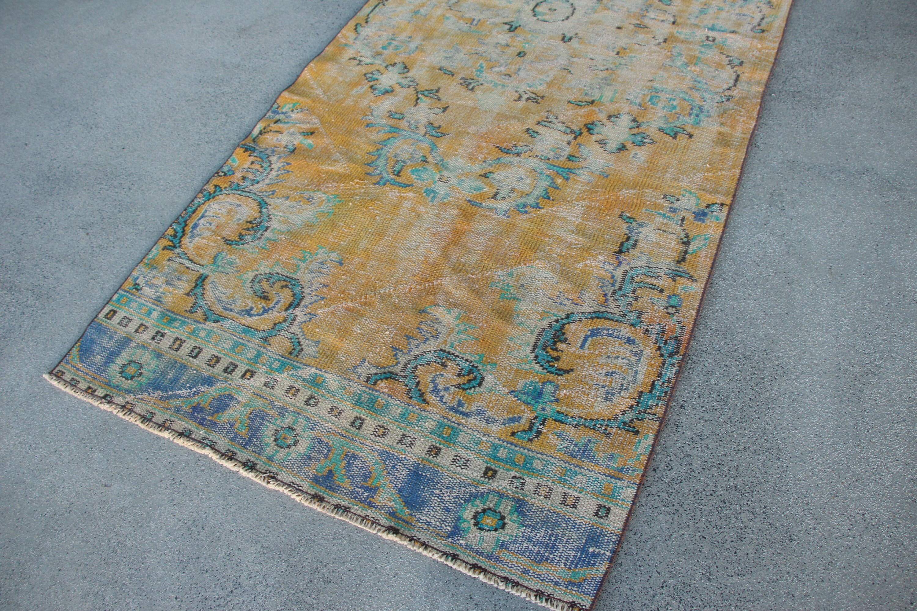 Sarı Fas Halıları, Koridor Halısı, 3.9x9.8 ft Runner Halıları, Oushak Halısı, Yün Halısı, Bohem Halıları, Vintage Halı, Koridor Halıları, Türk Halısı