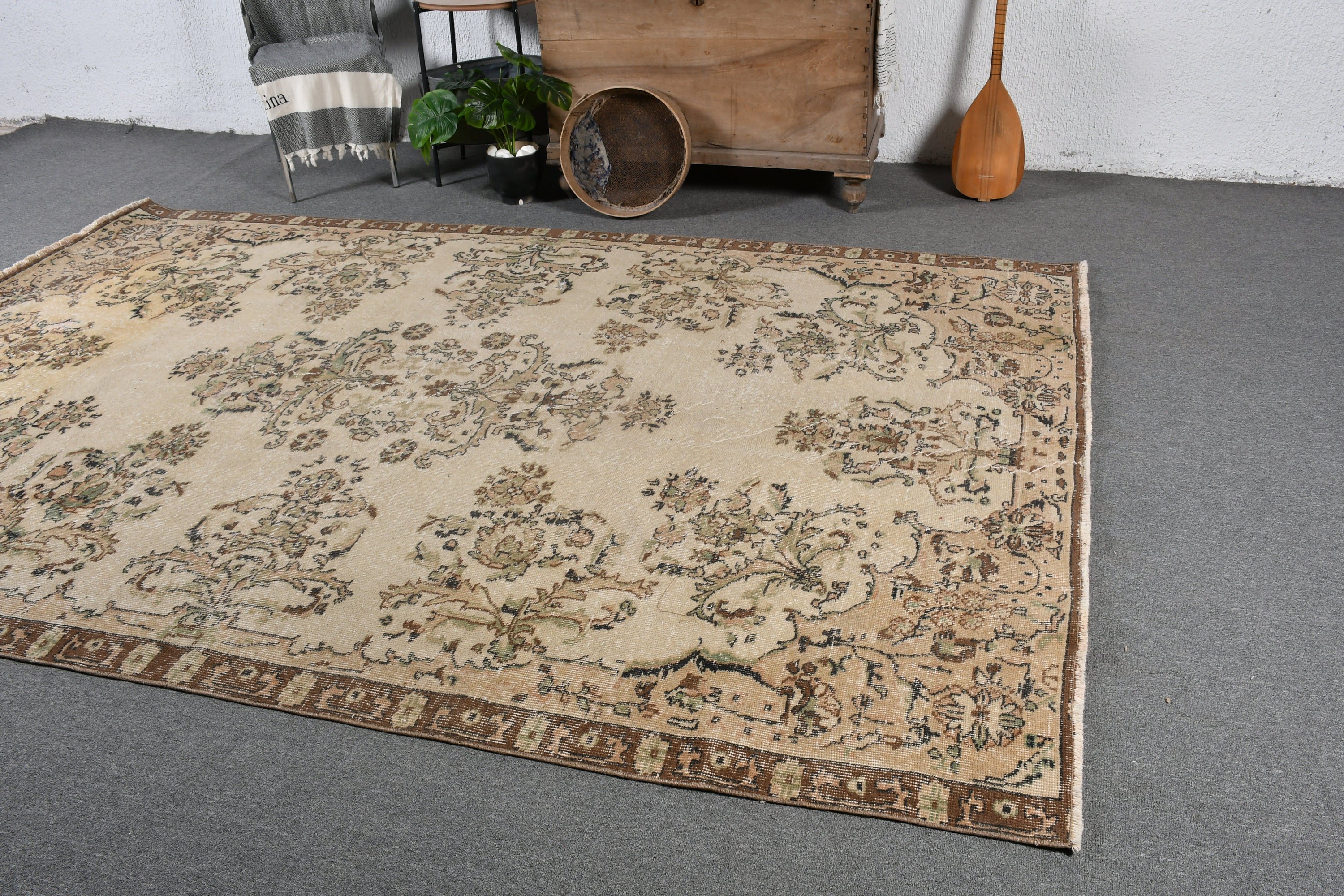 Muted Rugs, 6.6x9.6 ft Large Rug, Bedroom Rugs, Living Room Rugs, Vintage Rugs, Turkish Rugs, Beige Wool Rug, Salon Rug, Oushak Rug