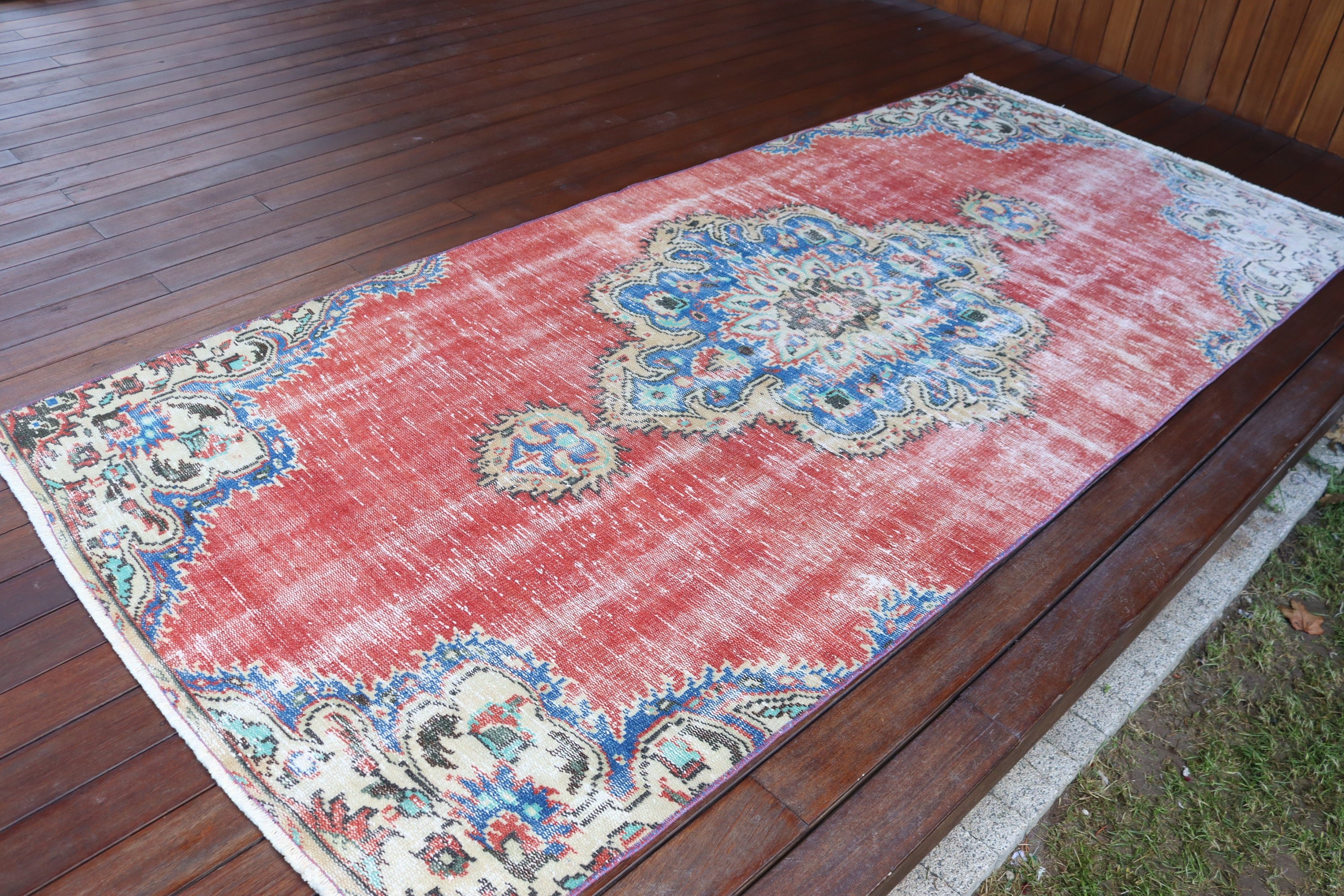 Vintage Halılar, 3,9x8,7 ft Alan Halısı, Boho Halıları, Oushak Alan Halıları, Kırmızı Mutfak Halısı, Vintage Alan Halıları, Mutfak Halısı, Türk Halıları