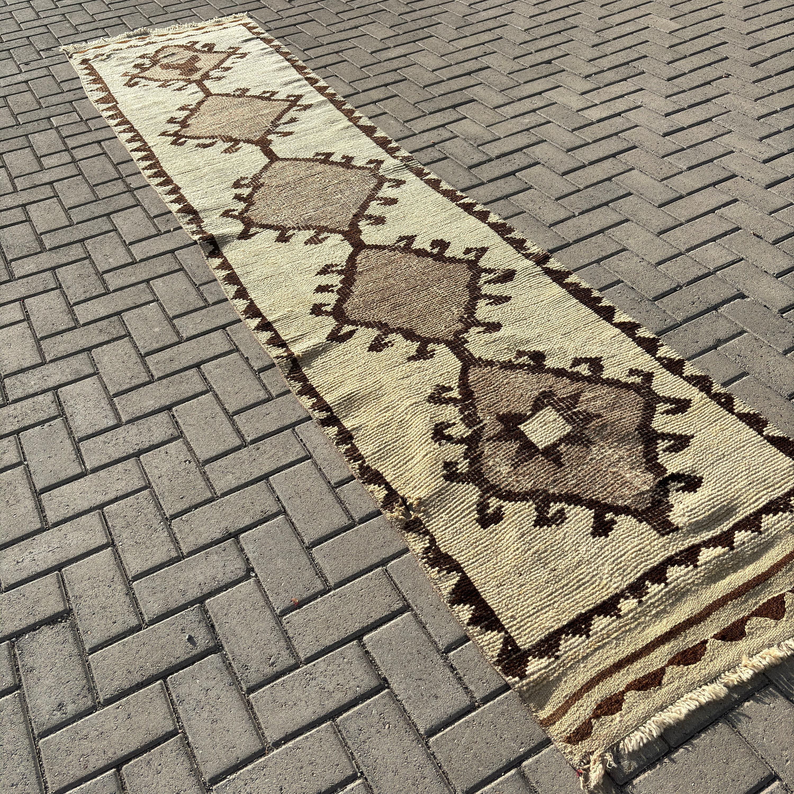 2.6x11.3 ft Runner Rug, Kitchen Rug, Turkish Rug, Office Rugs, Hallway Rugs, Beige Bedroom Rug, Rugs for Hallway, Neutral Rugs, Vintage Rug