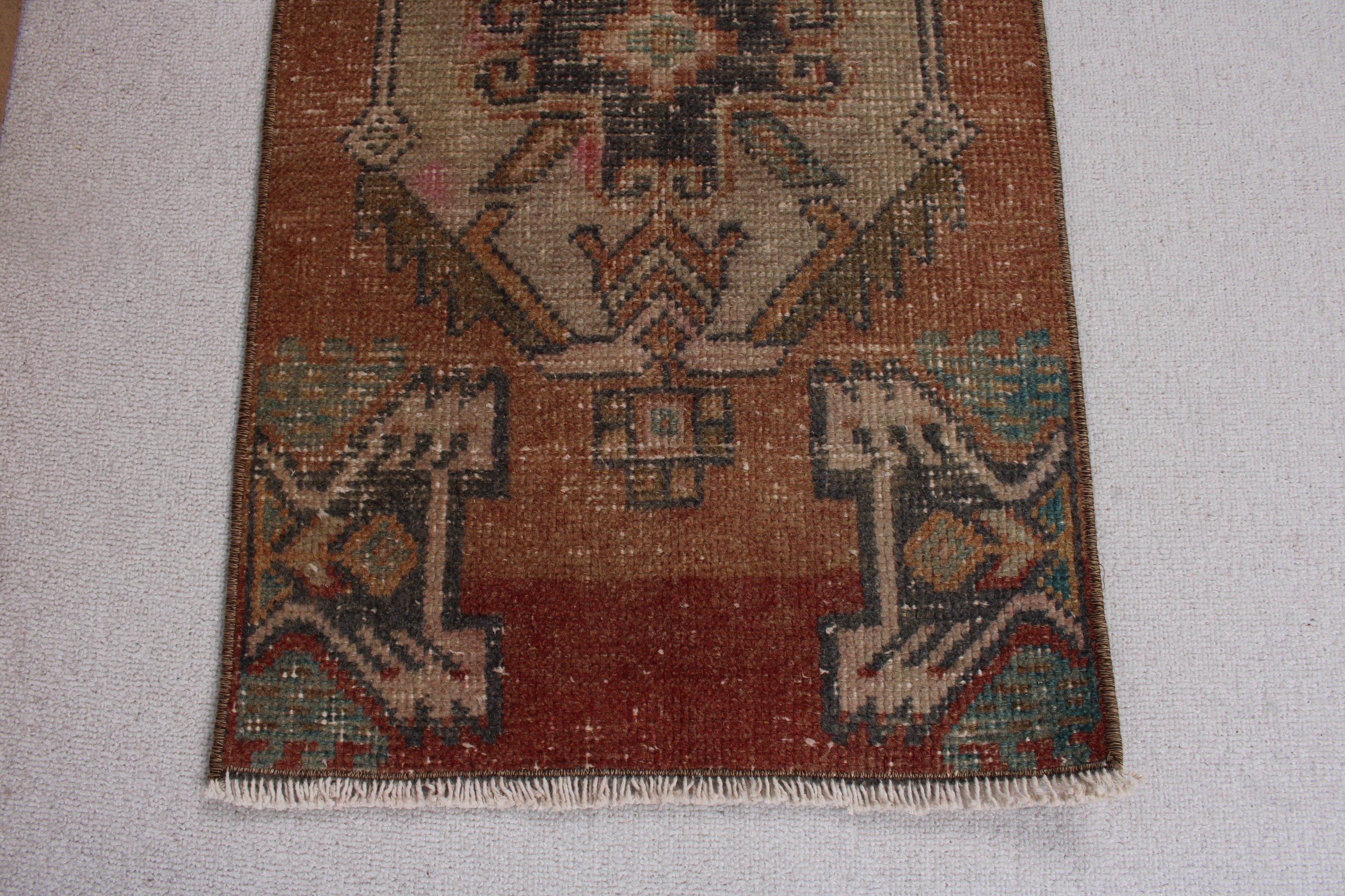 1.4x2.7 ft Küçük Halı, Çocuk Halısı, Türk Halısı, Soğuk Halı, Kahverengi Nötr Halı, Vintage Halı, El Dokuma Halı, Düz Dokuma Halılar, Küçük Vintage Halı