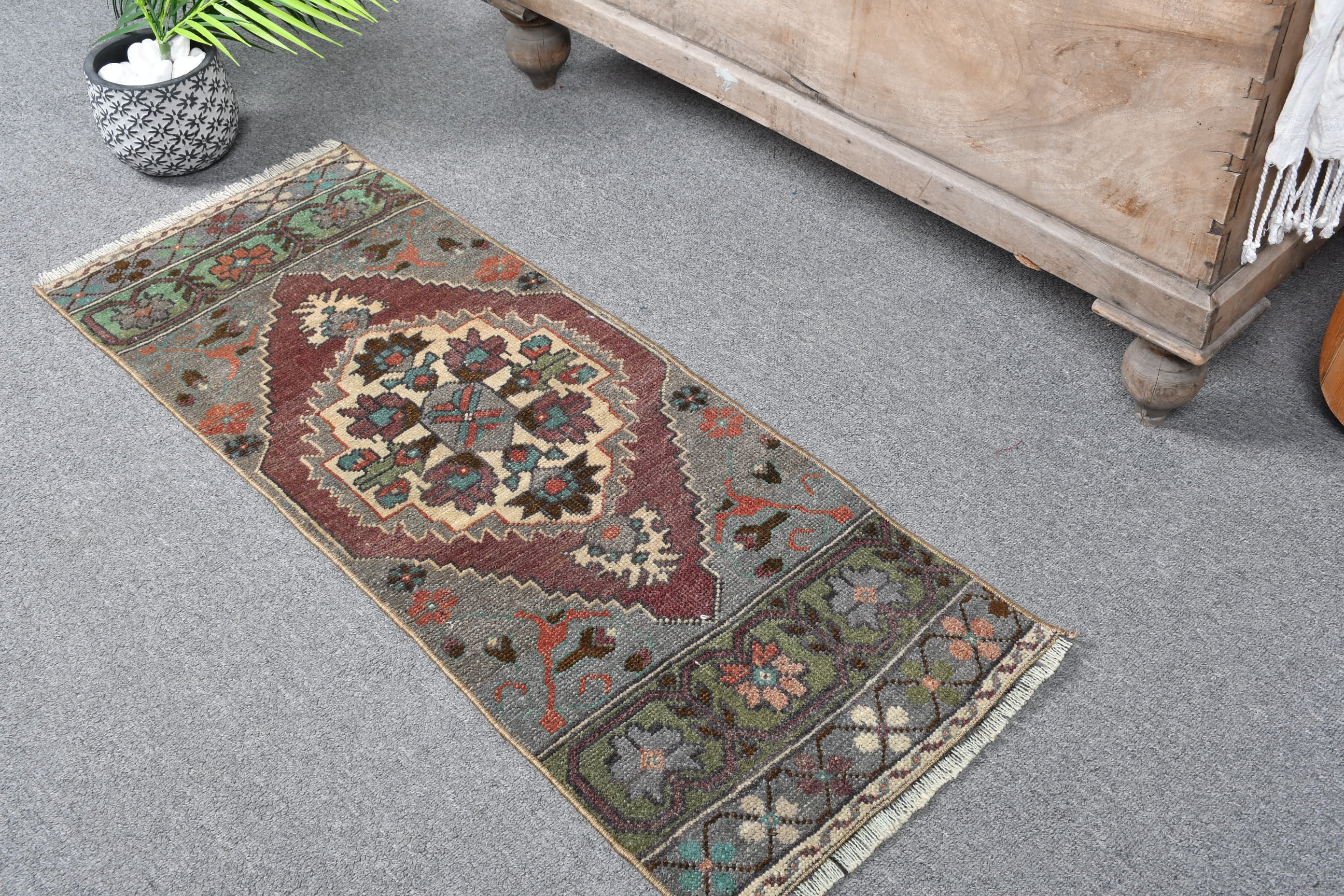 Kitchen Rug, Antique Rug, 1.3x3.5 ft Small Rug, Wool Rugs, Bedroom Rug, Gray Anatolian Rug, Rugs for Car Mat, Vintage Rug, Turkish Rug