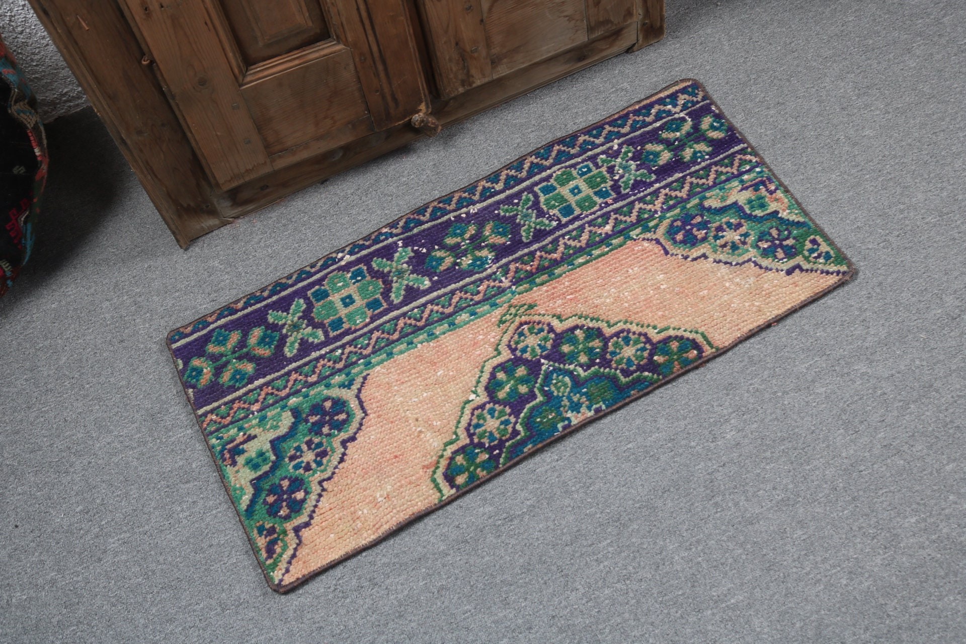 Giriş Halısı, 1,5x3 ft Küçük Halı, Yeşil Anadolu Halısı, Vintage Halılar, Küçük Alan Halısı, Boho Halısı, Türk Halısı, Anadolu Halıları, Araba Paspası Halıları