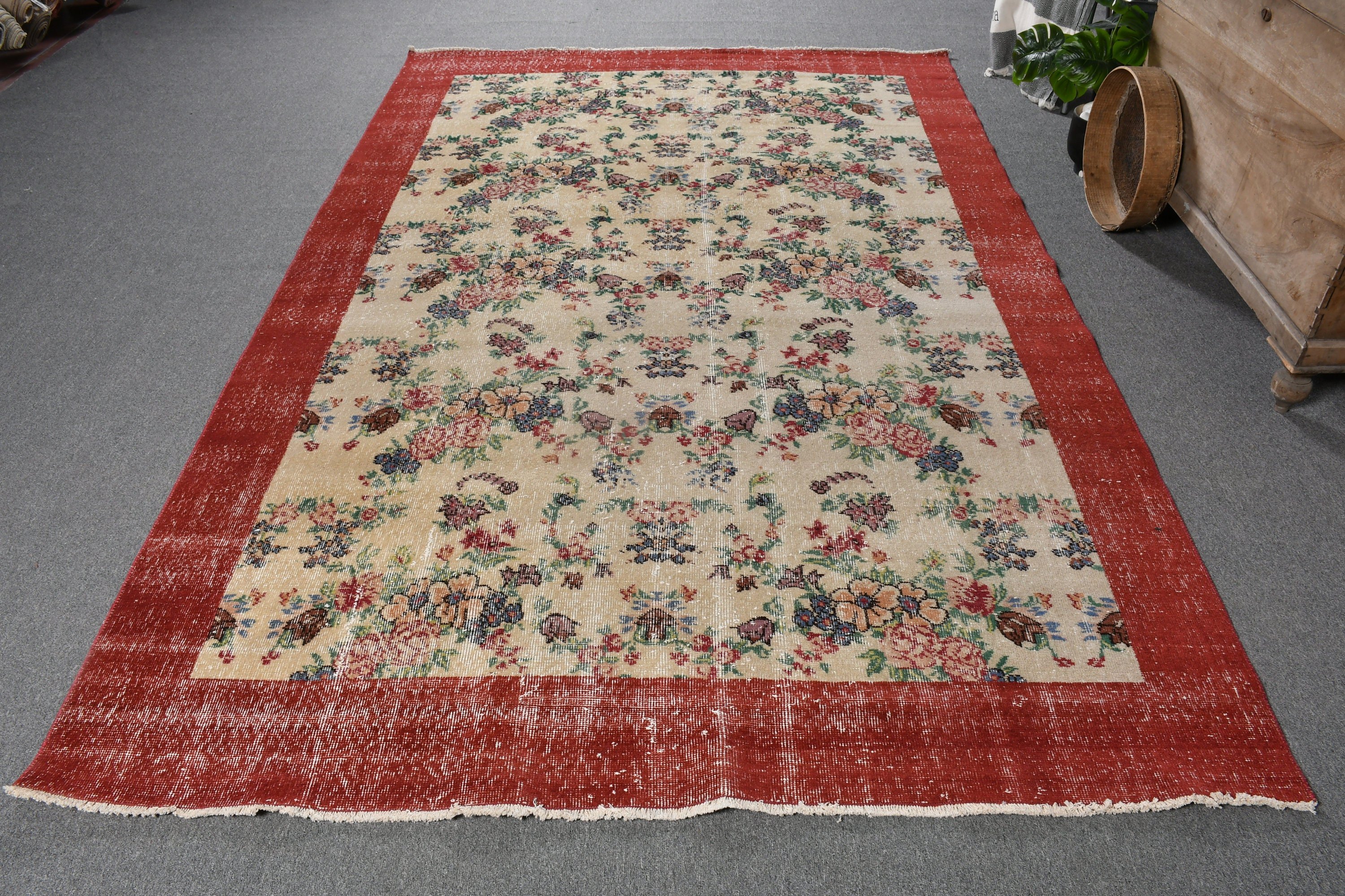 Living Room Rug, Wool Rugs, Turkish Rugs, Rugs for Living Room, 6x9.5 ft Large Rugs, Salon Rug, Oushak Rug, Red Oriental Rug, Vintage Rug