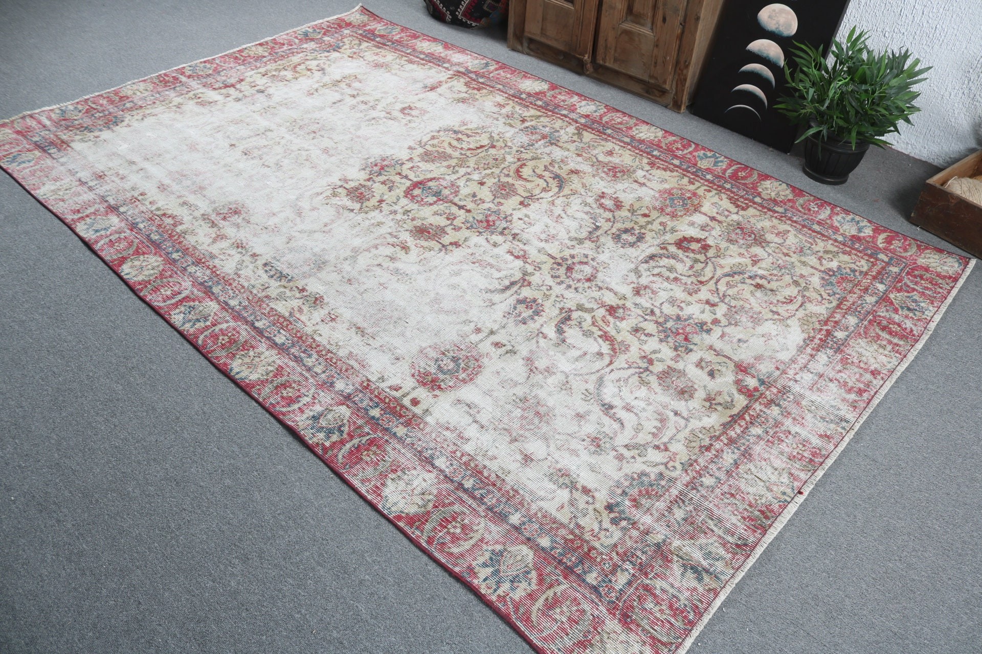 Düz Dokuma Halılar, Türk Halısı, Büyük Boho Halısı, Büyük Vintage Halılar, Anadolu Halıları, Vintage Halı, 5.8x9.1 ft Büyük Halılar, Kırmızı Yün Halı