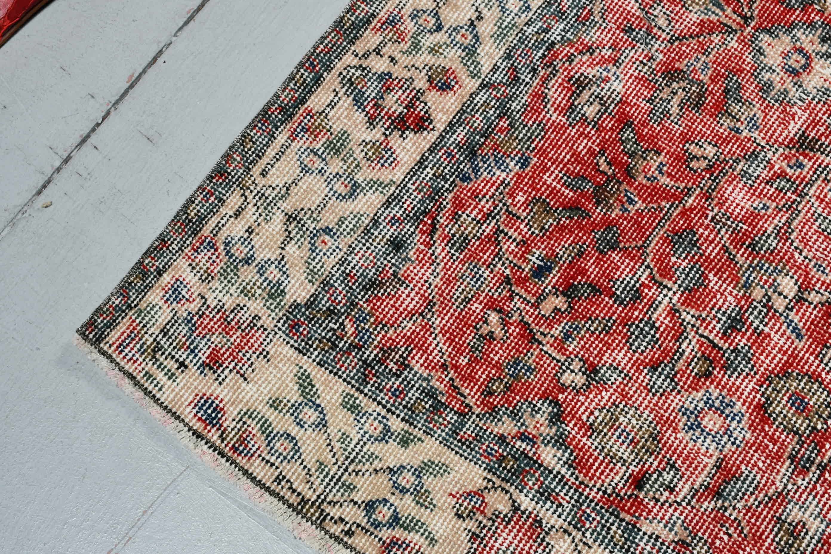 Bedroom Rugs, Red Wool Rug, Turkish Rug, Oushak Rug, Antique Rug, Kitchen Rug, 3.7x6.4 ft Accent Rugs, Vintage Rug, Rugs for Bedroom