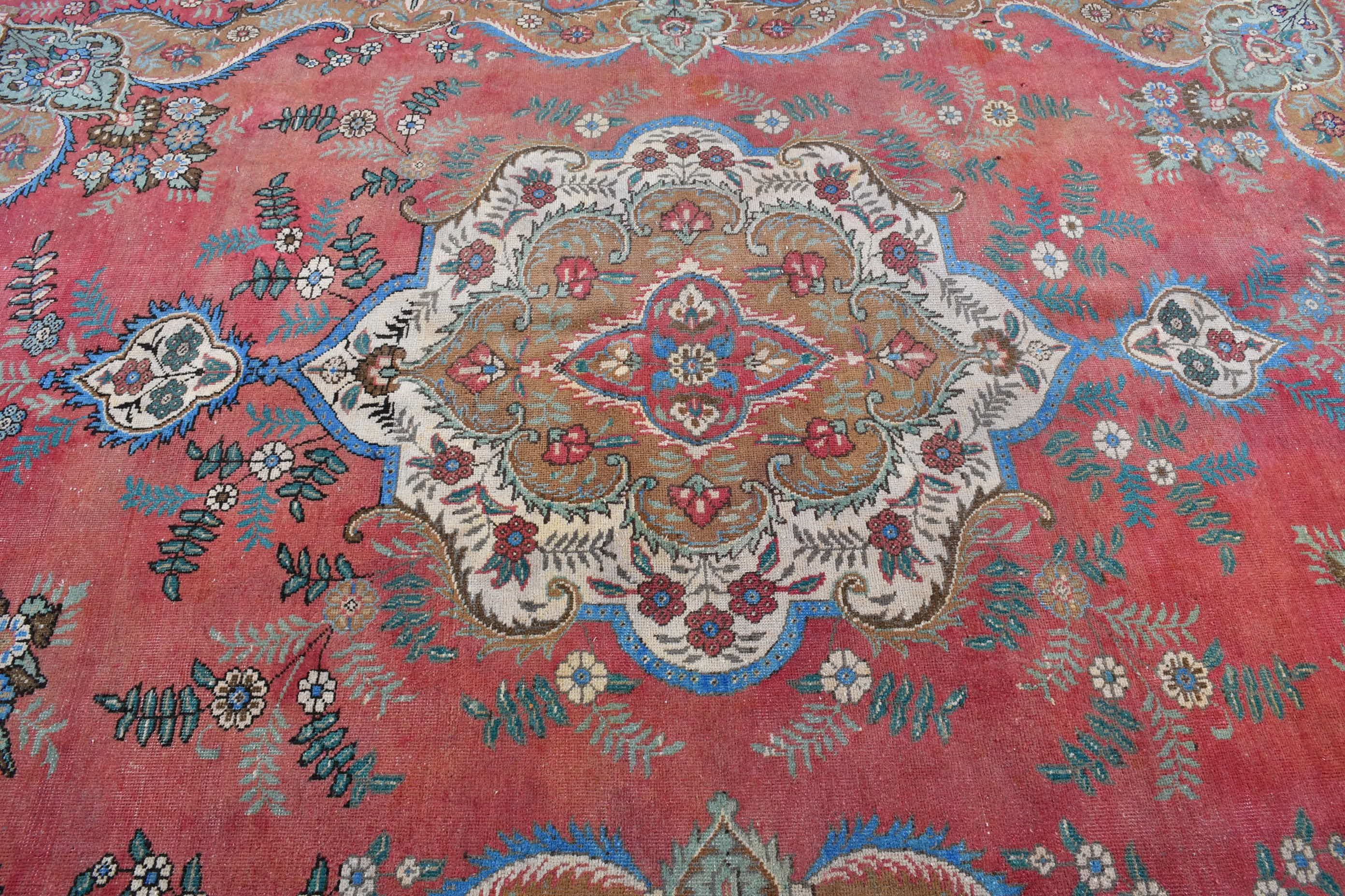 Antique Rugs, Pale Rug, Moroccan Rugs, Red Oushak Rug, Vintage Rugs, 9.9x9.9 ft Oversize Rug, Dining Room Rug, Turkish Rug, Living Room Rug