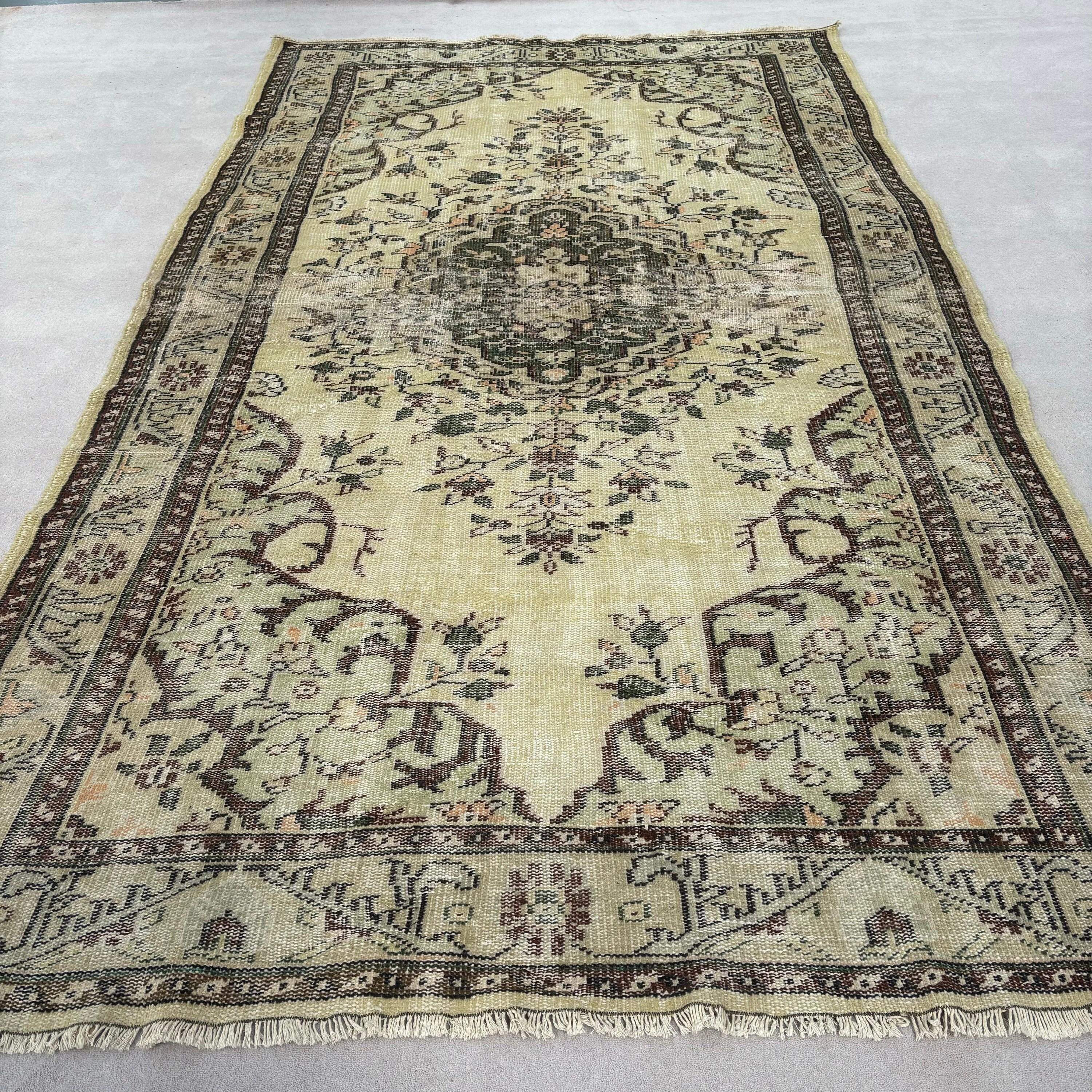 Bej El Dokuma Halılar, Vintage Halı, Fas Halıları, 5.6x9.8 ft Büyük Halılar, Yemek Odası Halısı, Düz Dokuma Halılar, Büyük Oushak Halısı, Türk Halıları