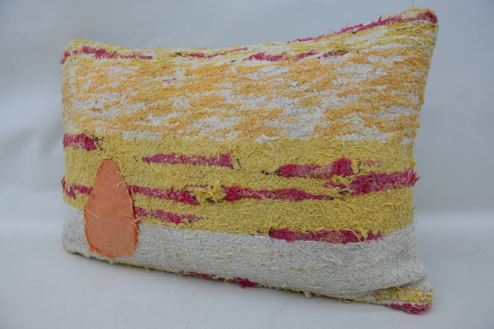 Kilim Cushion Sham, Bright Pillow, 16"x24" White Pillow, Ethnical Kilim Rug Pillow, Hippie Throw Pillow Sham, Interior Designer Pillow