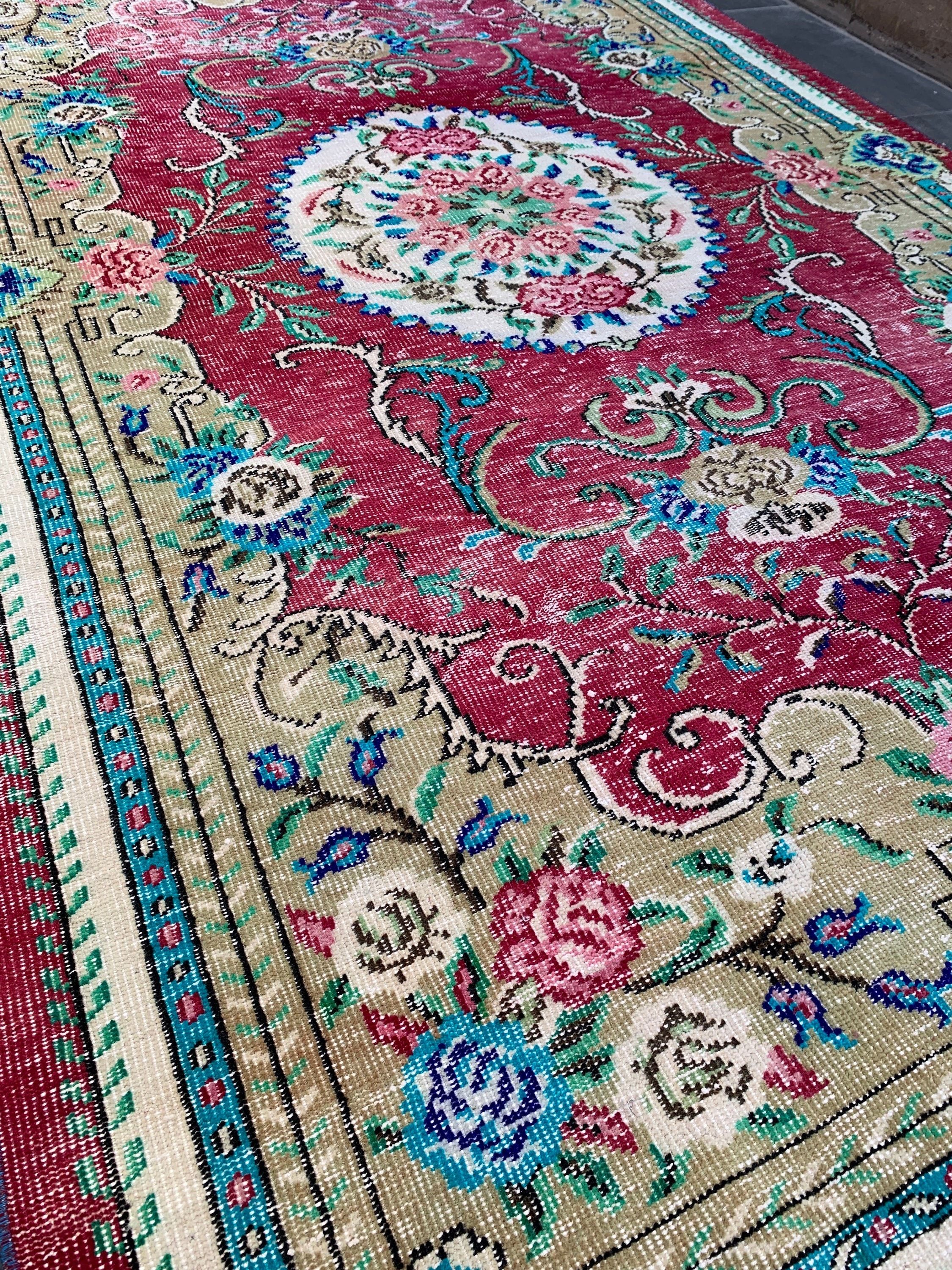 Salon Halısı, Yemek Odası Halıları, Kırmızı Yatak Odası Halısı, Ev Dekorasyonu Halısı, Türk Halısı, Yatak Odası Halıları, Vintage Halı, 5.8x9.7 ft Büyük Halı, Türkiye Halısı