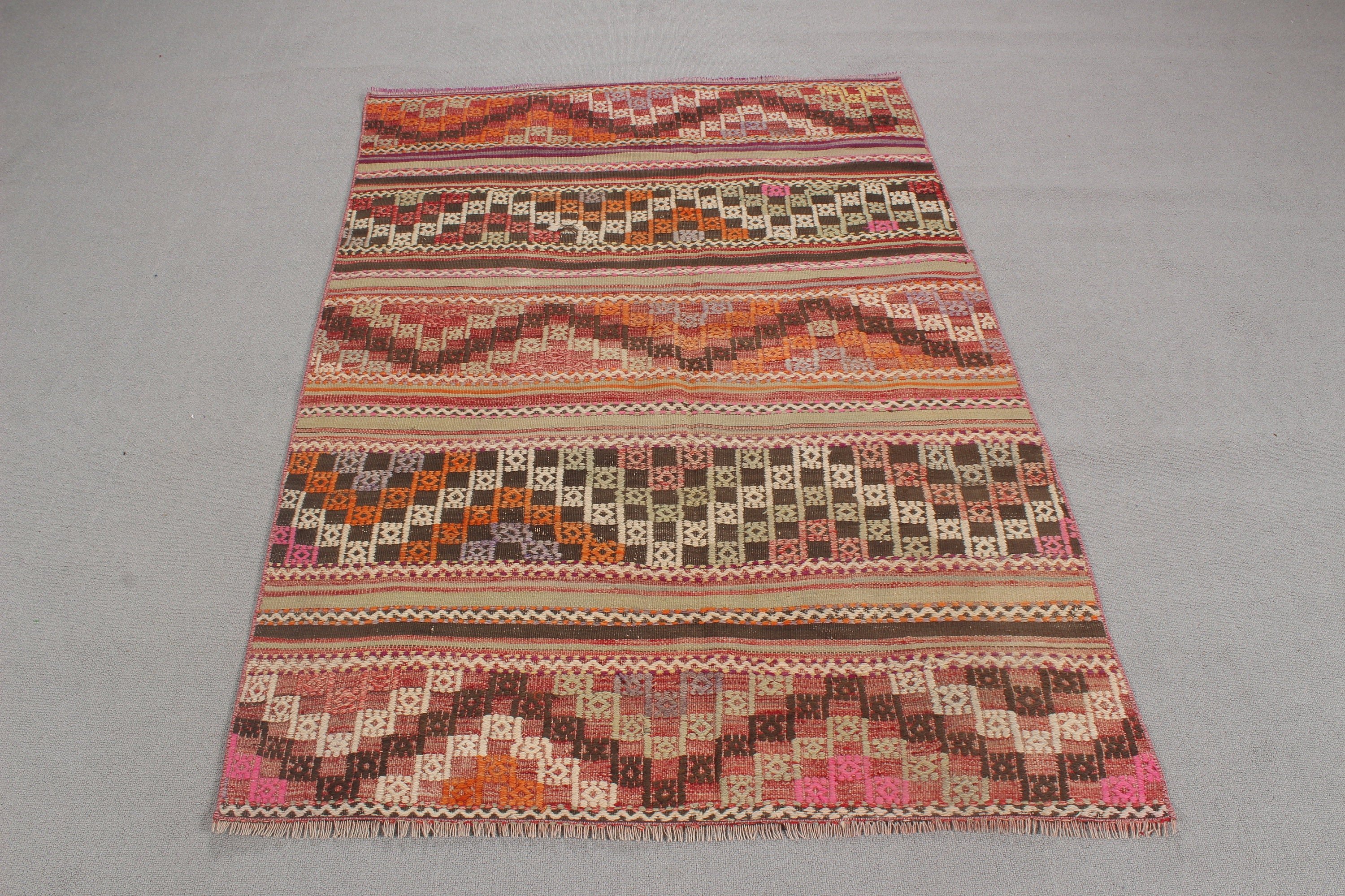 Mutfak Halısı, Giriş Halısı, 3,7x5,3 ft Aksan Halıları, Boho Halısı, Çocuk Halıları, Kilim, Lüks Halılar, Türk Halısı, Vintage Halı, Turuncu Anadolu Halısı