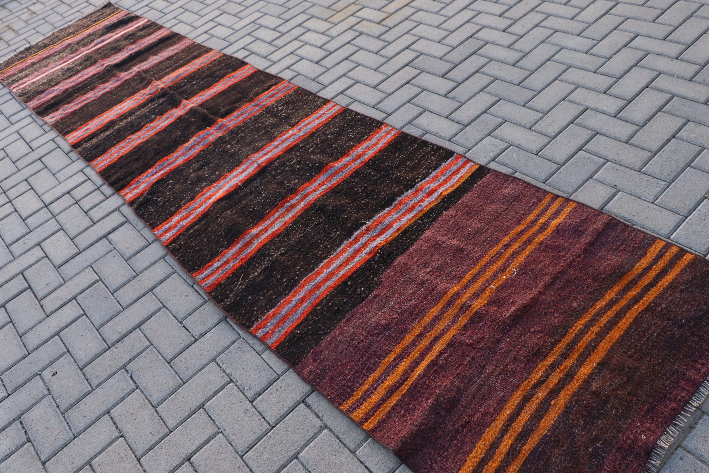 Black Anatolian Rug, Cool Rug, Kilim, Flatweave Rug, Hallway Rugs, 3x13.4 ft Runner Rug, Turkish Rug, Vintage Rug, Stair Rugs