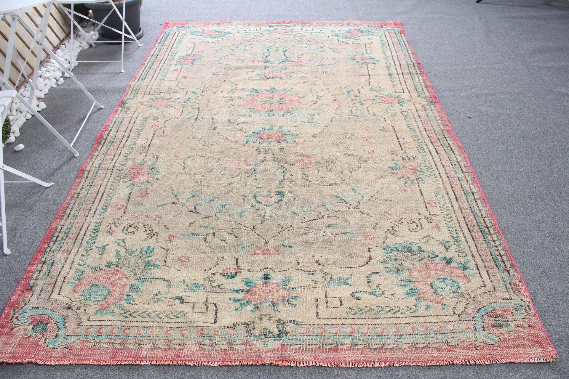 Yemek Odası Halısı, Vintage Halı, Antika Halı, Yatak Odası Halısı, Yer Halısı, El Dokuma Halılar, Bej Oryantal Halı, Türk Halısı, 6x9.2 ft Büyük Halılar