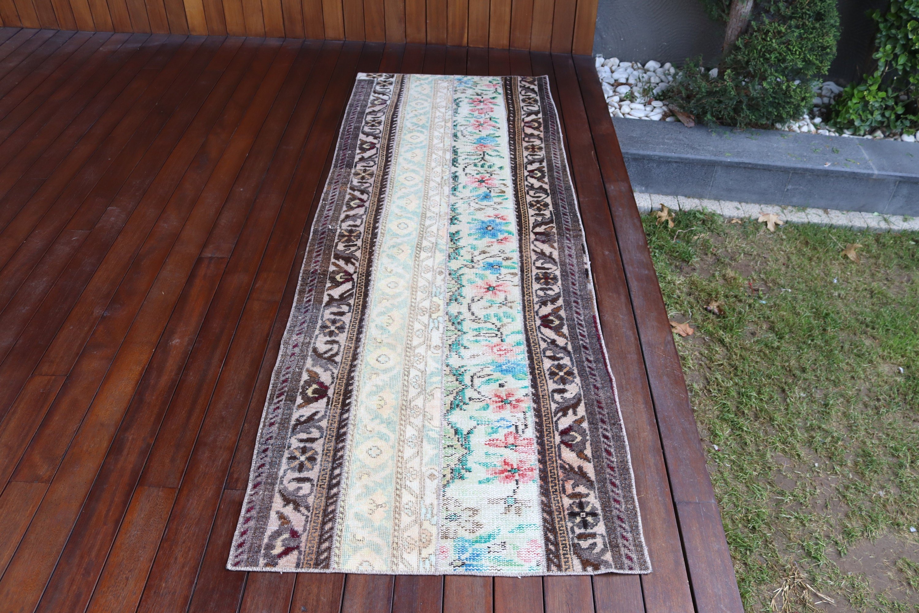 Vintage Halı, Lüks Halı, Yeşil Ev Dekorasyonu Halıları, Türk Halısı, Koridor Halısı, Koridor Halısı, 2.6x7.4 ft Runner Halısı, Organik Halılar