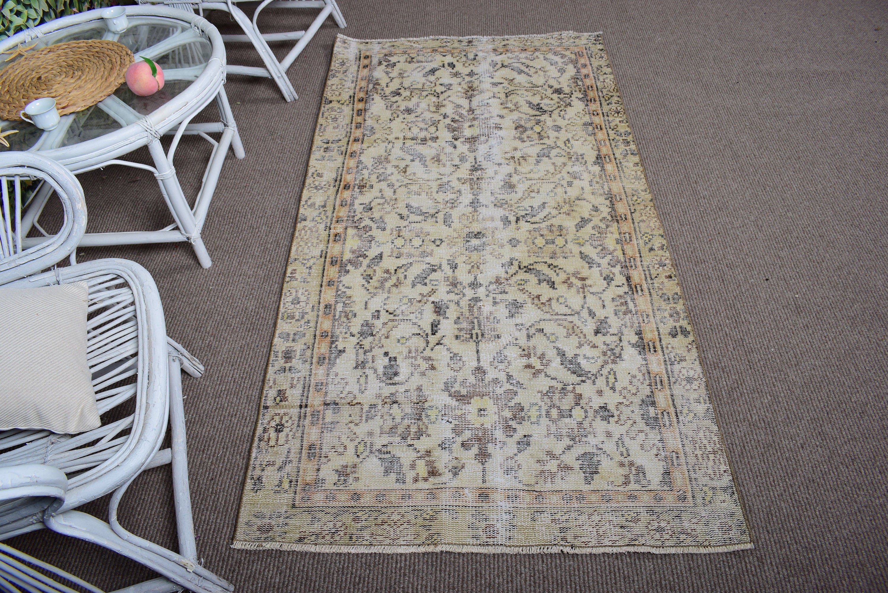 Yer Halısı, Giriş Halıları, Yeşil Boho Halıları, Yatak Odası Halıları, Türk Halıları, 3.1x6.3 ft Accent Halı, Vintage Halı, Düz Dokuma Halı, Yün Halı