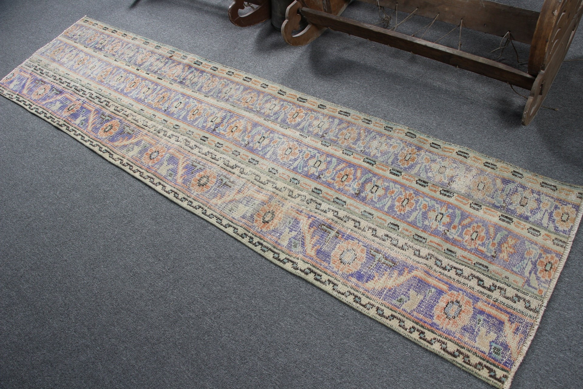 Vintage Halı, Havalı Halı, Soyut Halı, Merdiven Halıları, Ev Dekorasyonu Halısı, Mavi Ev Dekoru Halısı, 2.1x8.7 ft Yolluk Halısı, Türk Halısı, Mutfak Halısı