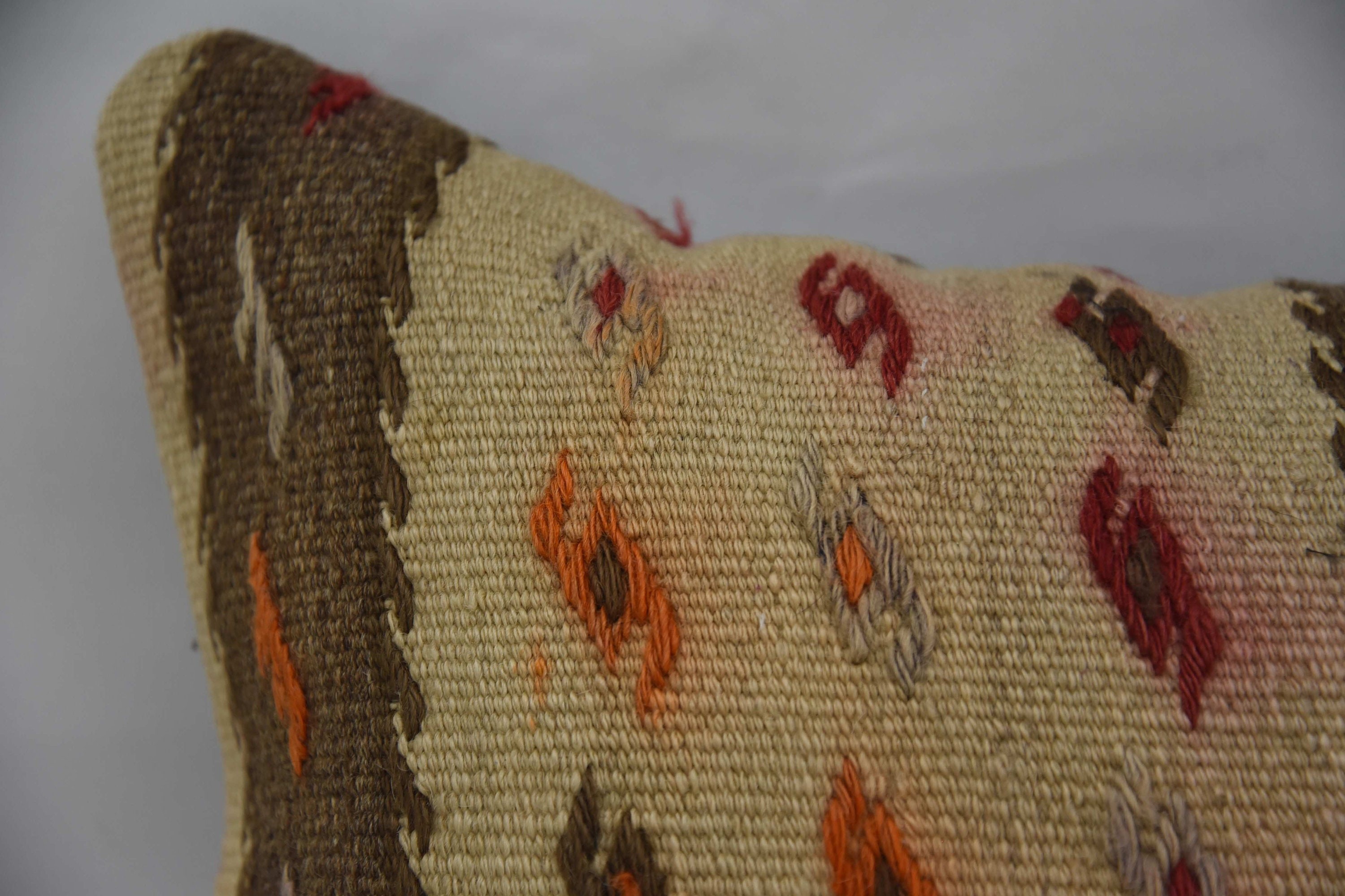 Vintage Kilim Pillow, Turkish Kilim Pillow, Bohemian Cushion Pillow Case, Kilim Pillow Cover, 16"x24" Beige Cushion