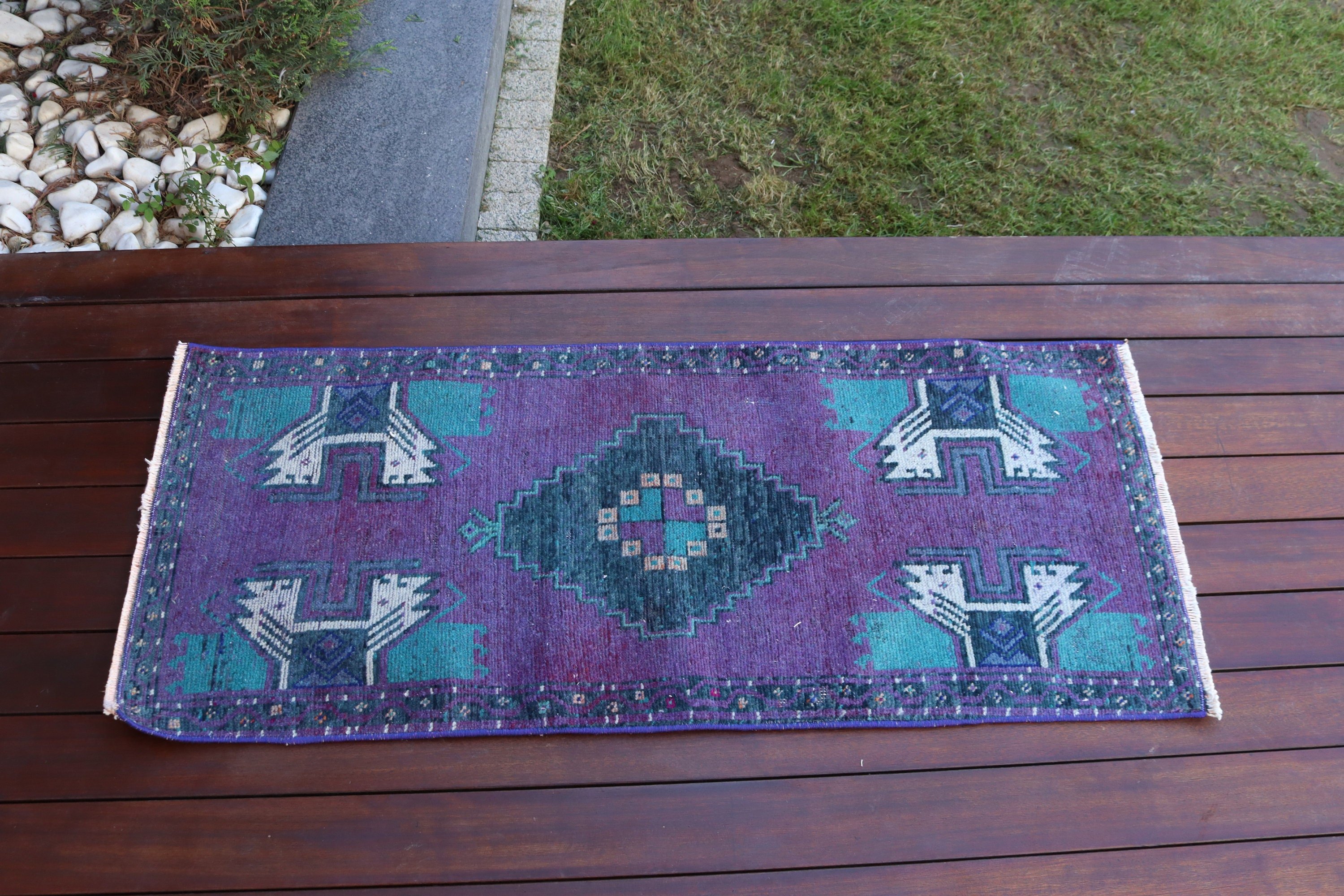 Anadolu Halıları, Türk Halısı, Geometrik Halılar, Giriş Halısı, Duvara Asılı Halı, Mor Mutfak Halıları, Boho Halısı, Vintage Halı, 1.7x3.8 ft Küçük Halılar