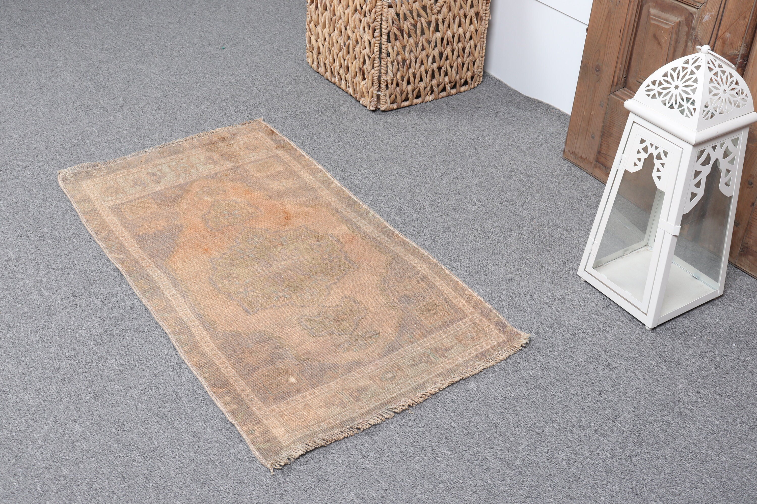 Araba Paspas Halısı, Banyo Halıları, Fas Halıları, 1.5x2.8 ft Küçük Halı, Vintage Halı, Yeşil Oushak Halı, Kapı Paspası Halıları, Yer Halıları, Türk Halısı