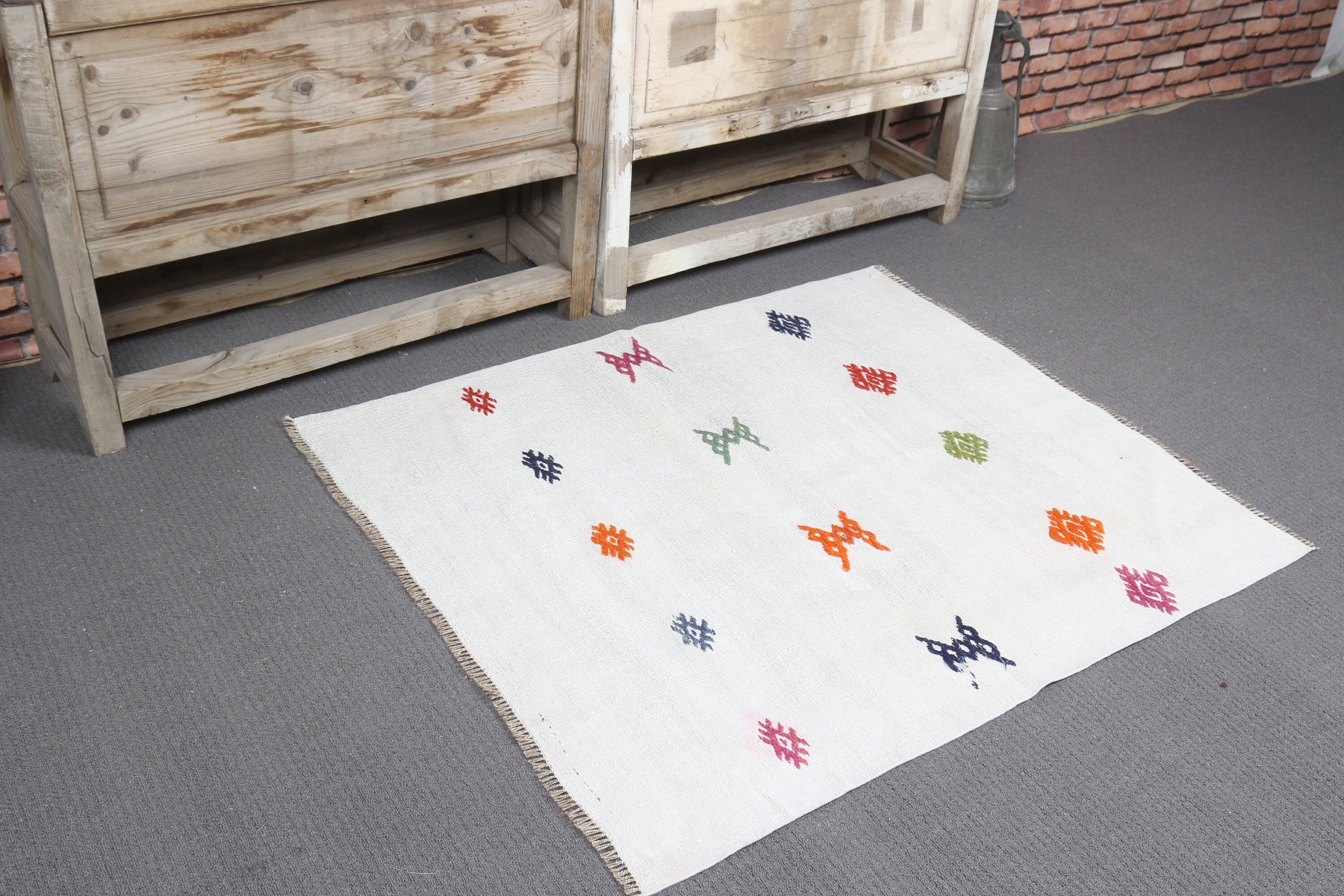 Home Decor Rugs, Organic Rug, White Moroccan Rug, Nursery Rug, Antique Rugs, Turkish Rugs, 3x3.4 ft Small Rugs, Door Mat Rugs, Vintage Rug