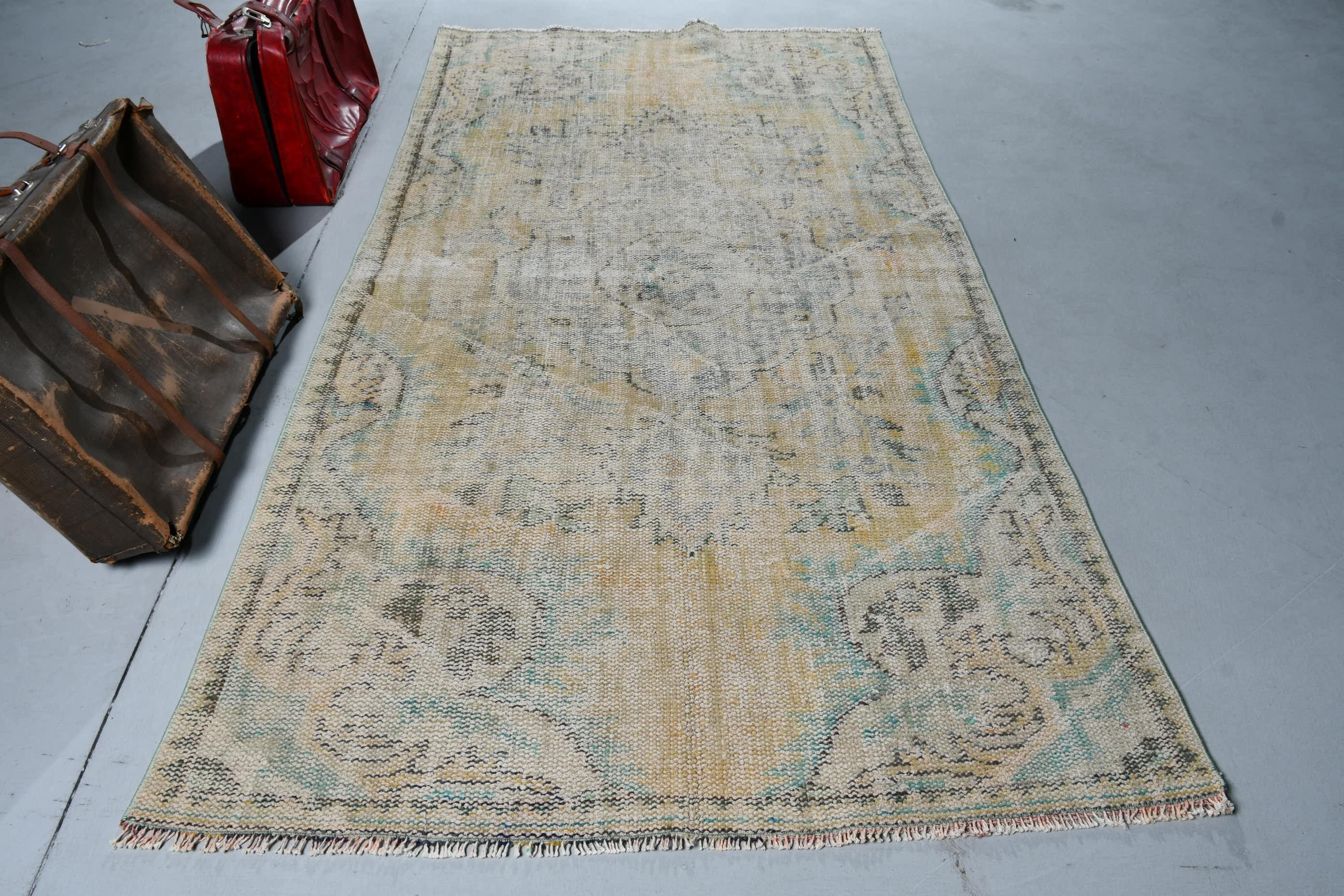 Bedroom Rug, Antique Rug, Dining Room Rugs, Turkish Rugs, Anatolian Rugs, 4.4x8.2 ft Area Rugs, Vintage Rugs, Yellow Home Decor Rug