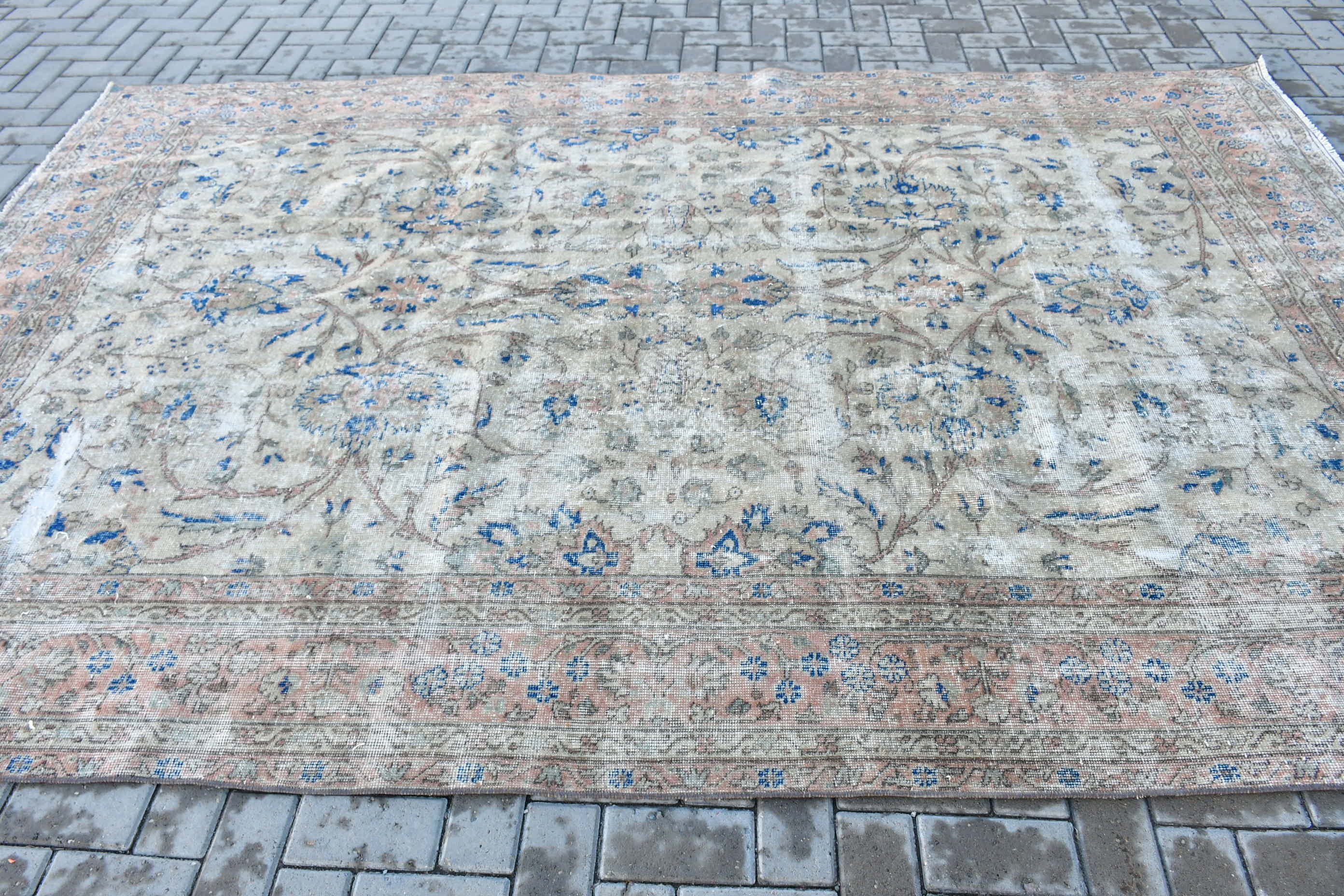 Oriental Rug, Turkish Rug, Beige Home Decor Rugs, Vintage Rug, Muted Rug, 7x10.5 ft Oversize Rug, Saloon Rug, Dining Room Rug, Moroccan Rug