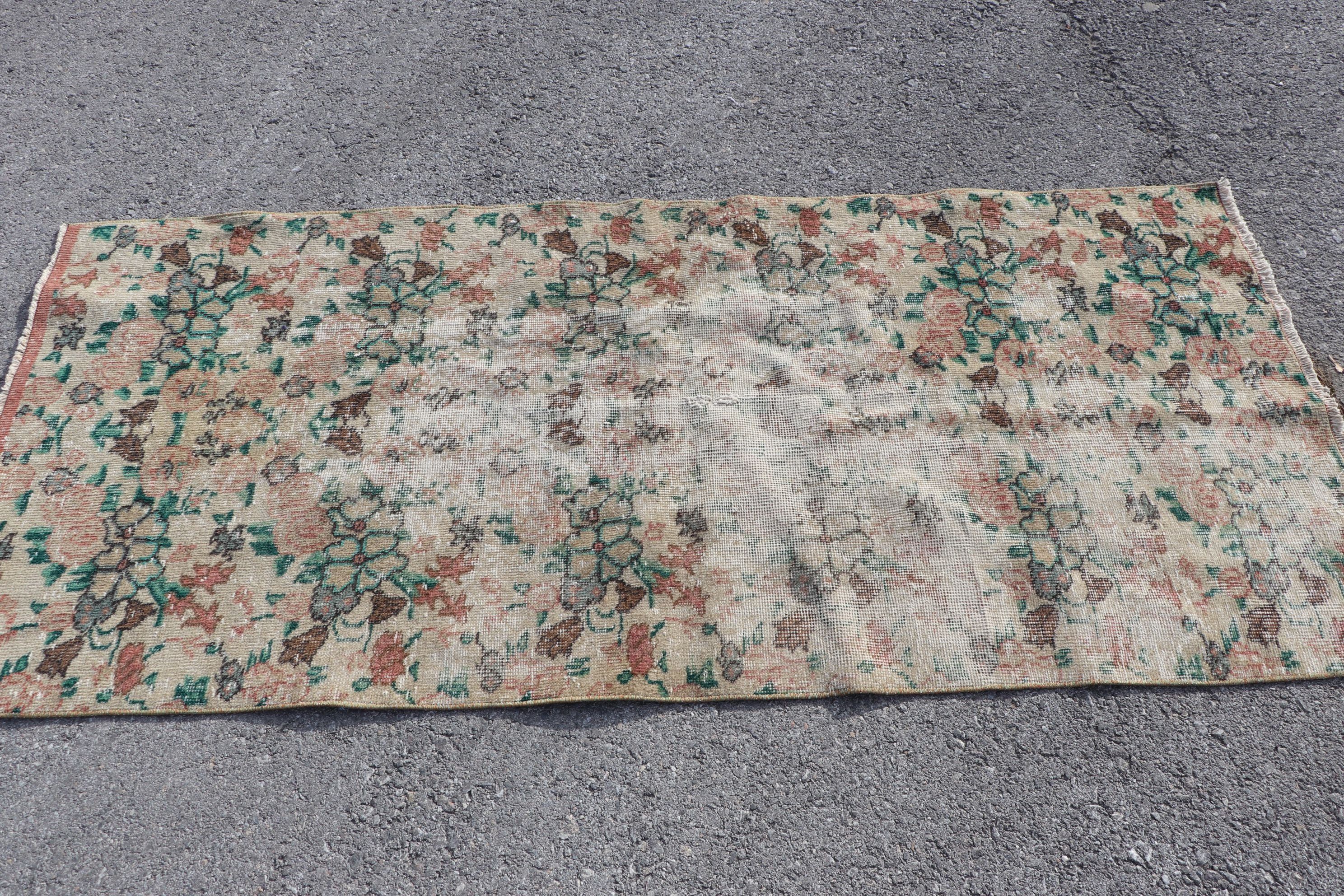 Beige Cool Rug, Kitchen Rug, 2.8x6.2 ft Accent Rug, Oriental Rug, Vintage Rug, Oushak Rug, Nursery Rug, Rugs for Kitchen, Turkish Rugs