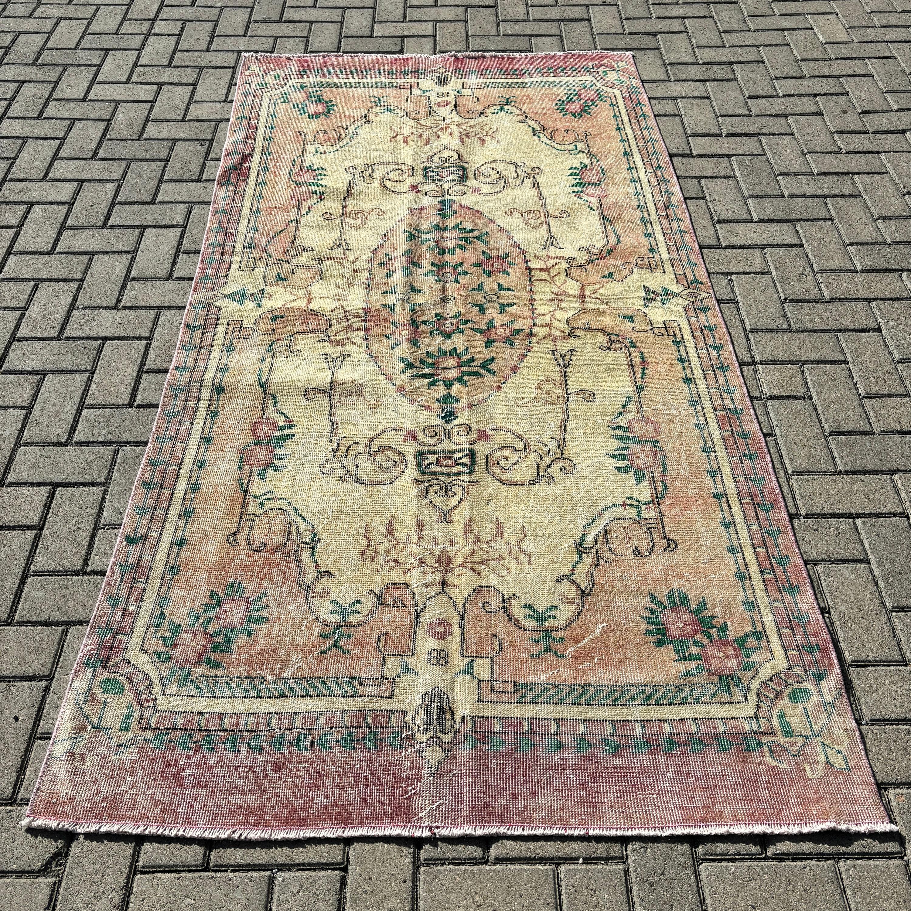 Turkish Rugs, Large Area Rug Rugs, Bedroom Rug, Boho Rugs, Rugs for Indoor, 4x9.3 ft Area Rugs, Aztec Rug, Pink Handwoven Rug, Vintage Rugs