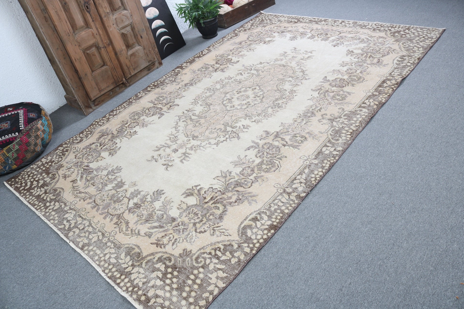 Geometrik Halılar, Salon Halısı, Türk Halısı, Türkiye Halısı, Vintage Halılar, Yatak Odası Halısı, 5.8x9.4 ft Büyük Halılar, Salon Halıları, Bej Ev Dekor Halısı