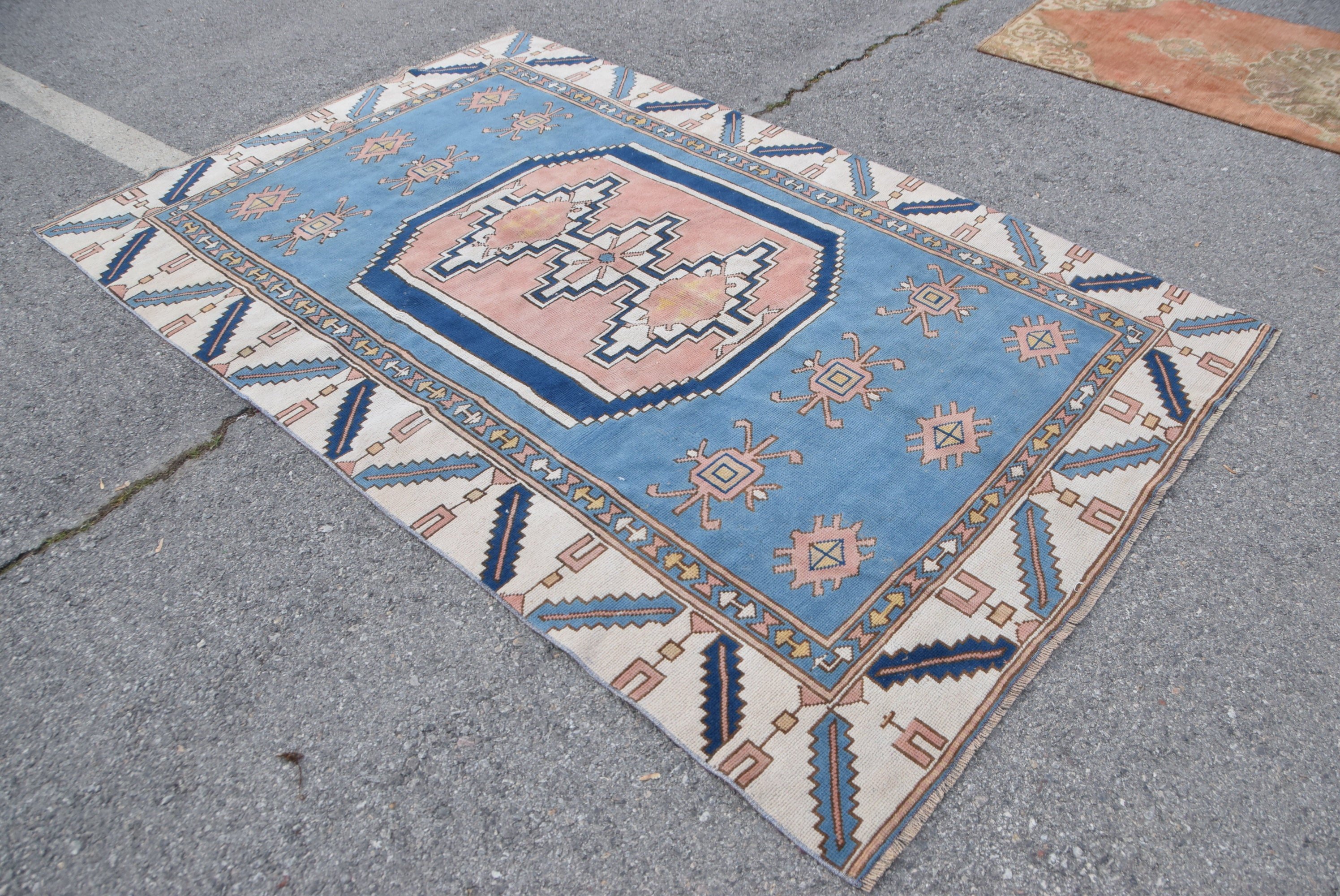 Oriental Rug, Turkish Rugs, Salon Rugs, Anatolian Rug, Blue Wool Rugs, 5.4x8.4 ft Large Rug, Bedroom Rugs, Abstract Rug, Vintage Rug