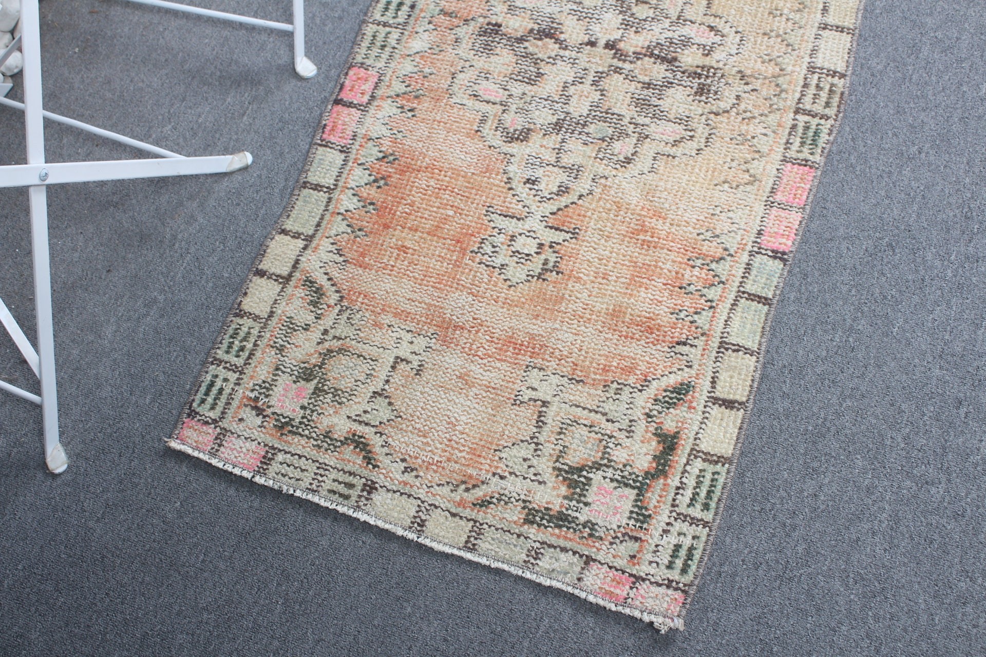 Distressed Rug, 2x4 ft Small Rugs, Bath Rug, Oriental Rugs, Vintage Rug, Wall Hanging Rugs, Turkish Rugs, Bedroom Rugs, Orange Oushak Rug