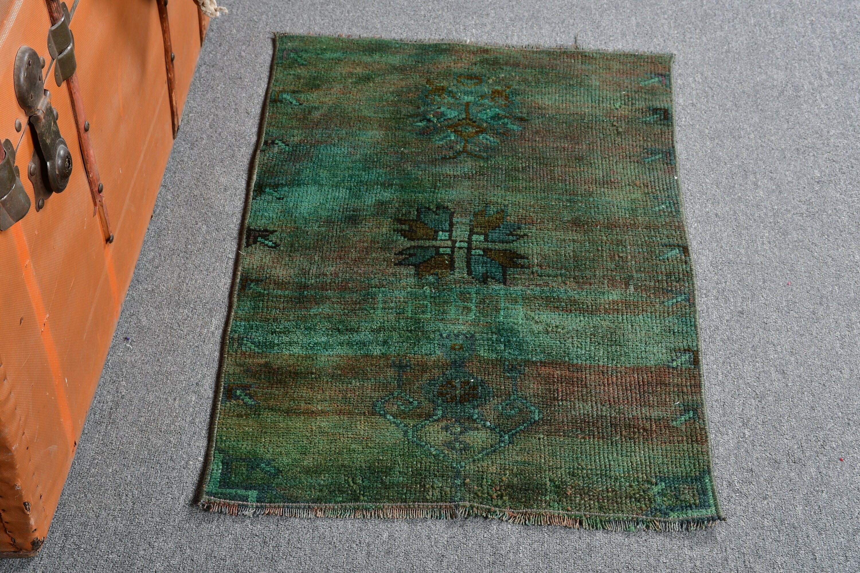 Wool Rug, Aztec Rugs, Green Wool Rug, Turkish Rugs, Bath Rug, 1.8x2.7 ft Small Rug, Vintage Rug, Bedroom Rug, Bathroom Rugs, Rugs for Entry