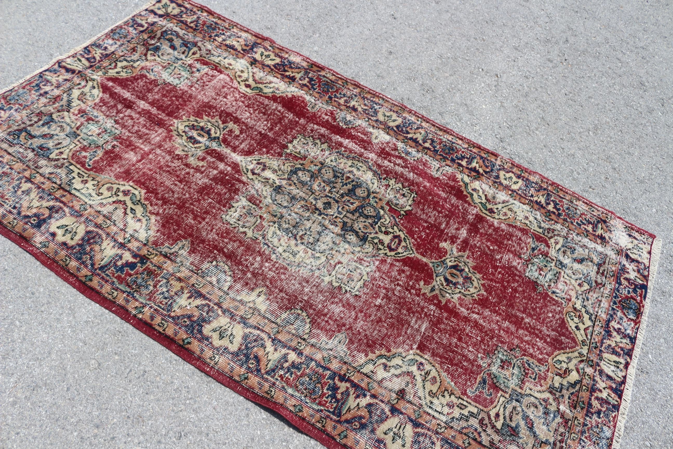 Vintage Decor Rug, Indoor Rug, Red Moroccan Rug, Wool Rug, Turkish Rug, Vintage Rug, 3.9x6.7 ft Area Rug, Kitchen Rug, Rugs for Nursery