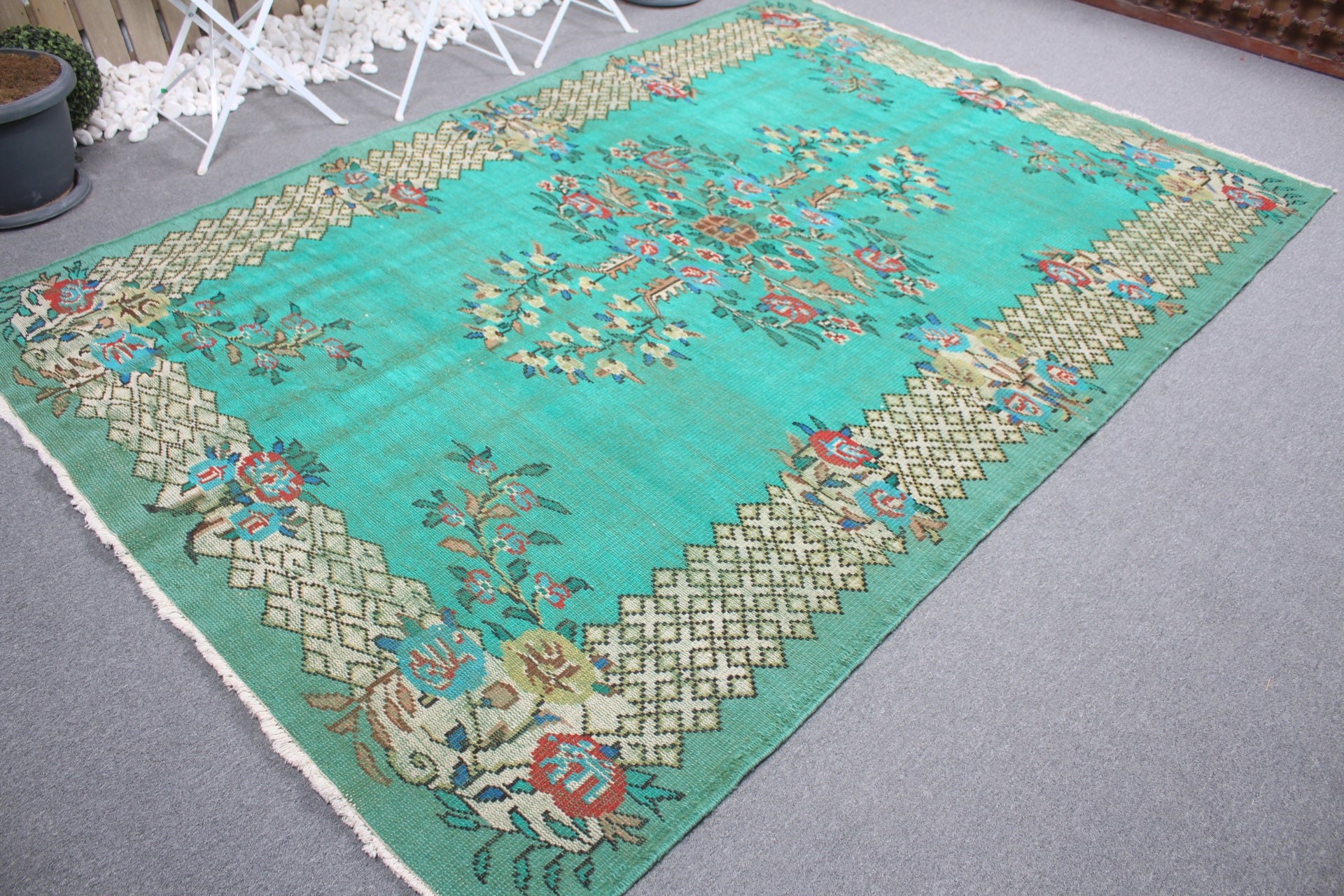 Turkish Rugs, Oushak Rugs, Bedroom Rug, Authentic Rugs, Salon Rugs, Green  6.3x9.4 ft Large Rugs, Vintage Rugs