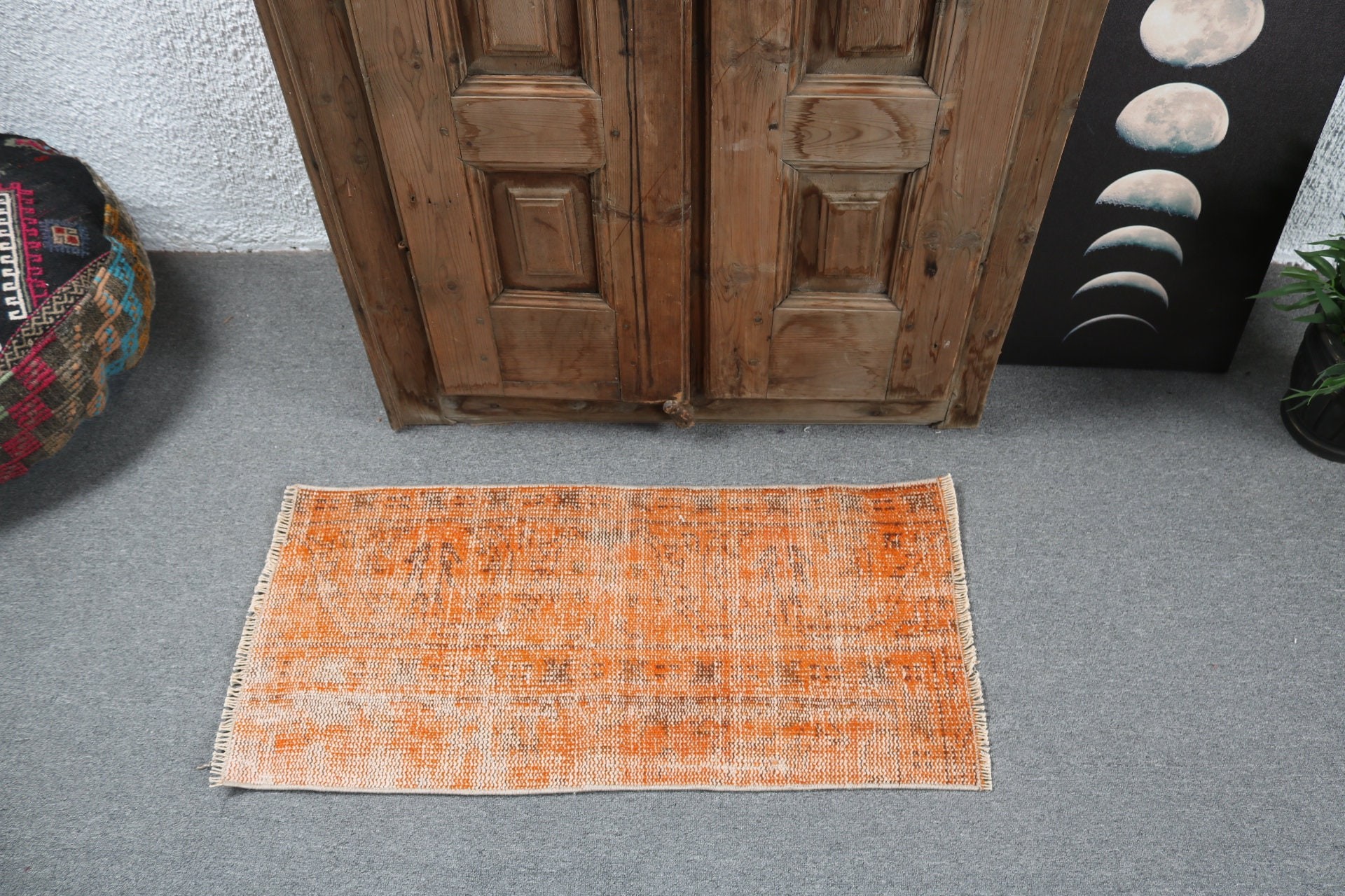 Handwoven Rug, Orange Flatweave Rug, Geometric Rug, Luxury Rugs, Turkish Rugs, 1.5x3 ft Small Rugs, Car Mat Rug, Kitchen Rug, Vintage Rugs