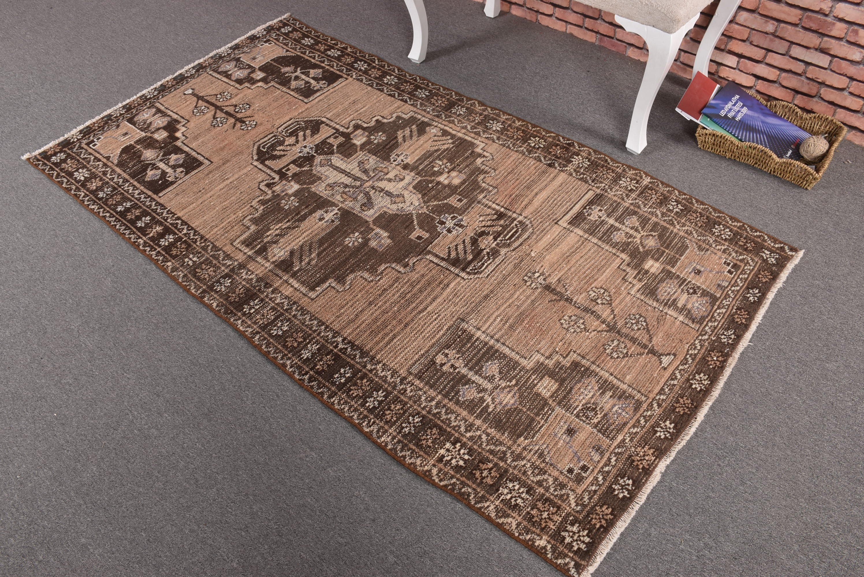 Rugs for Entry, Floor Rugs, Vintage Rugs, Luxury Rug, Nursery Rug, Turkish Rug, Kitchen Rug, Brown Moroccan Rugs, 3.4x6.4 ft Accent Rug