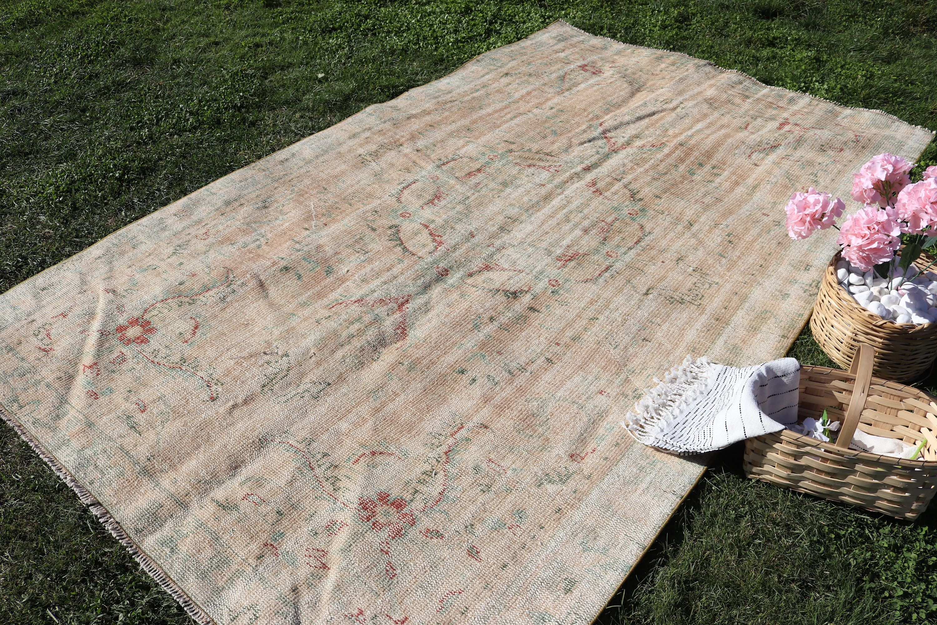 Büyük Oushak Halıları, Turuncu Yatak Odası Halıları, 5.8x9.6 ft Büyük Halı, Vintage Halılar, Havalı Halı, Fas Halısı, Türk Halısı, Büyük Vintage Halı