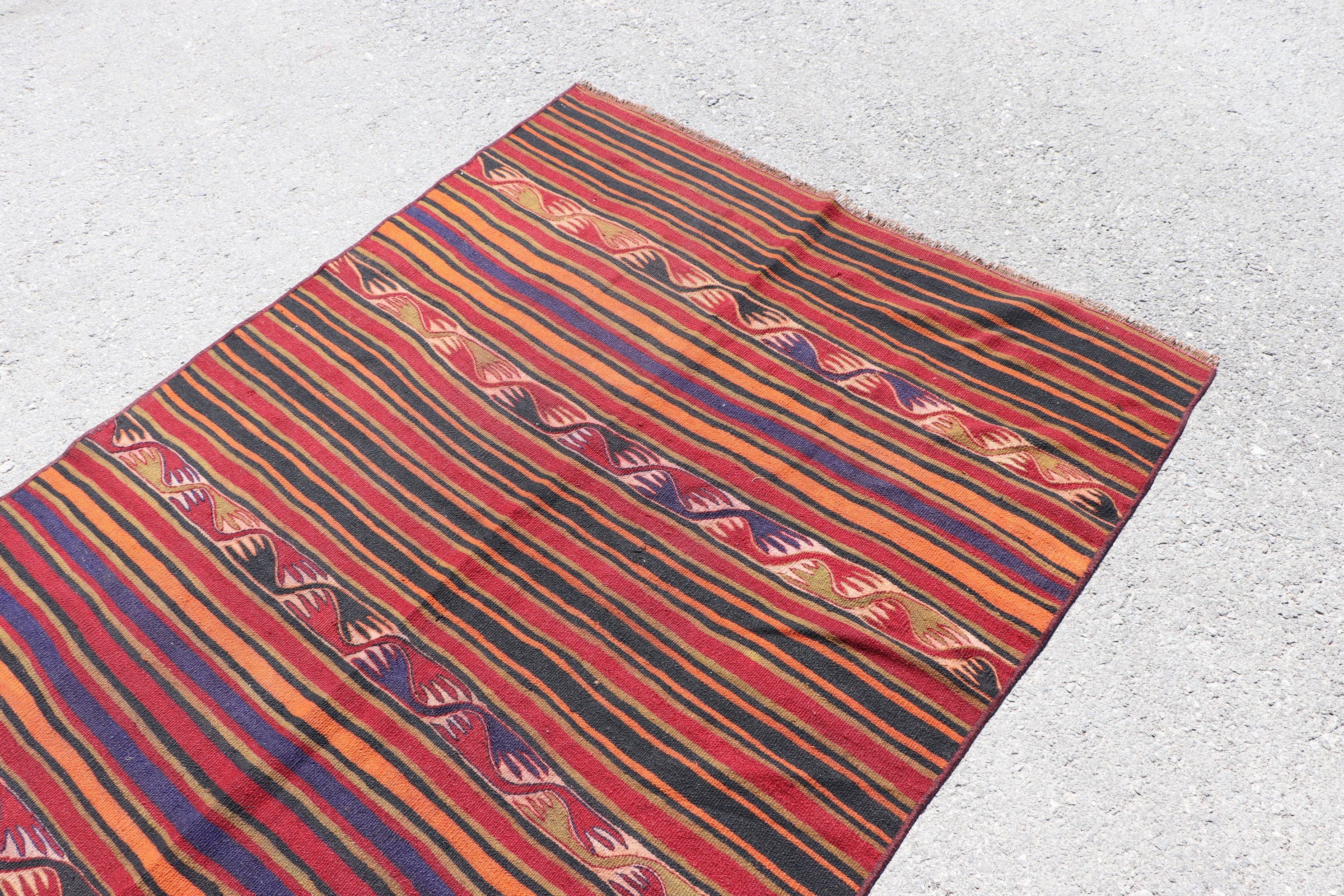 Yün Halı, Kilim, Koridor Halısı, Türk Halıları, Soyut Halılar, Vintage Halı, Kırmızı 4.3x11.5 ft Yolluk Halısı, Antika Halı, Mutfak Halısı