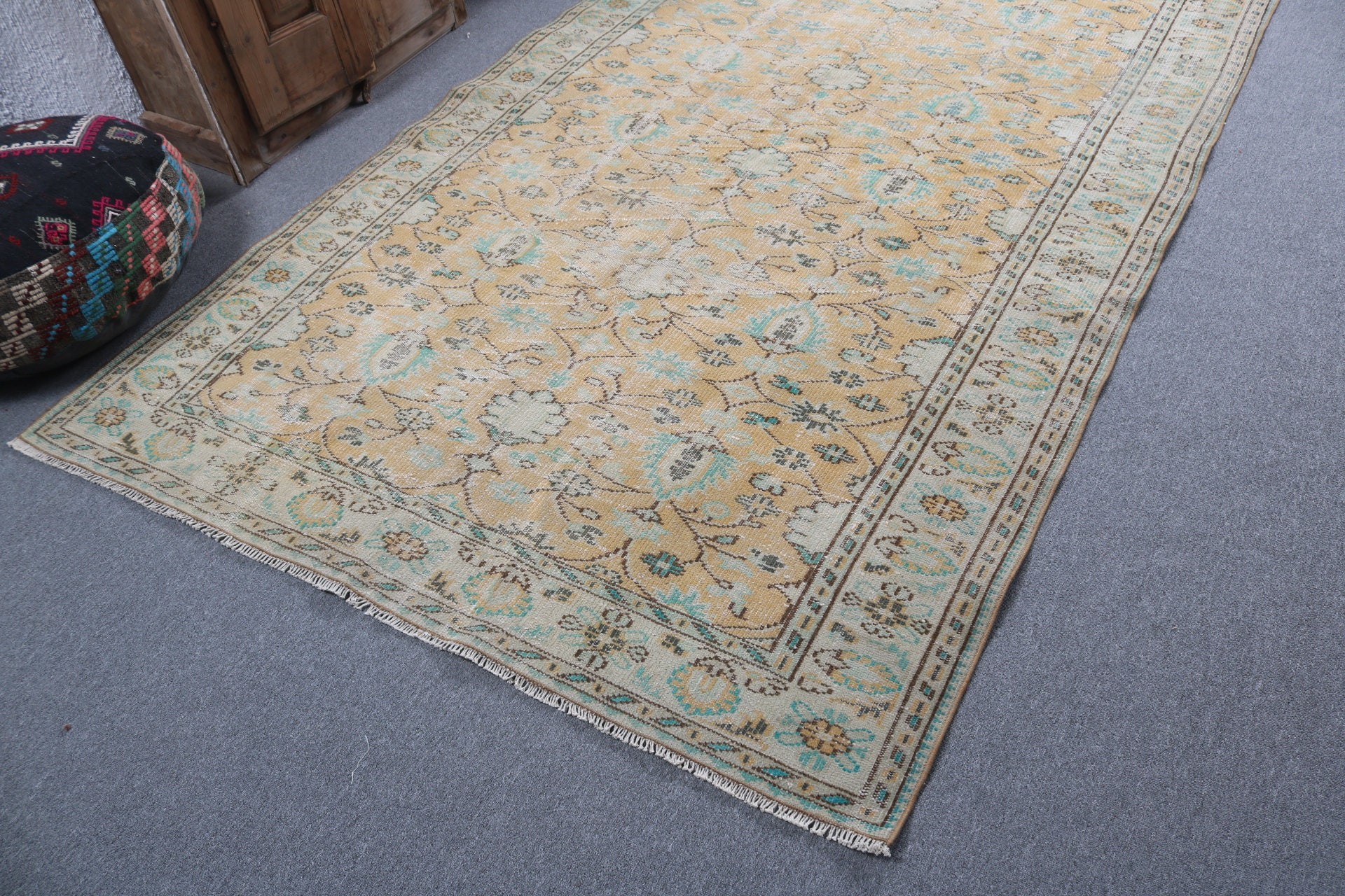 Vintage Halı, Oturma Odası Halısı, Açıklama Halısı, Türk Halısı, Sarı Soğuk Halı, Büyük Boho Halısı, 5.5x8.5 ft Büyük Halılar, Düz Dokuma Halılar, Yer Halısı